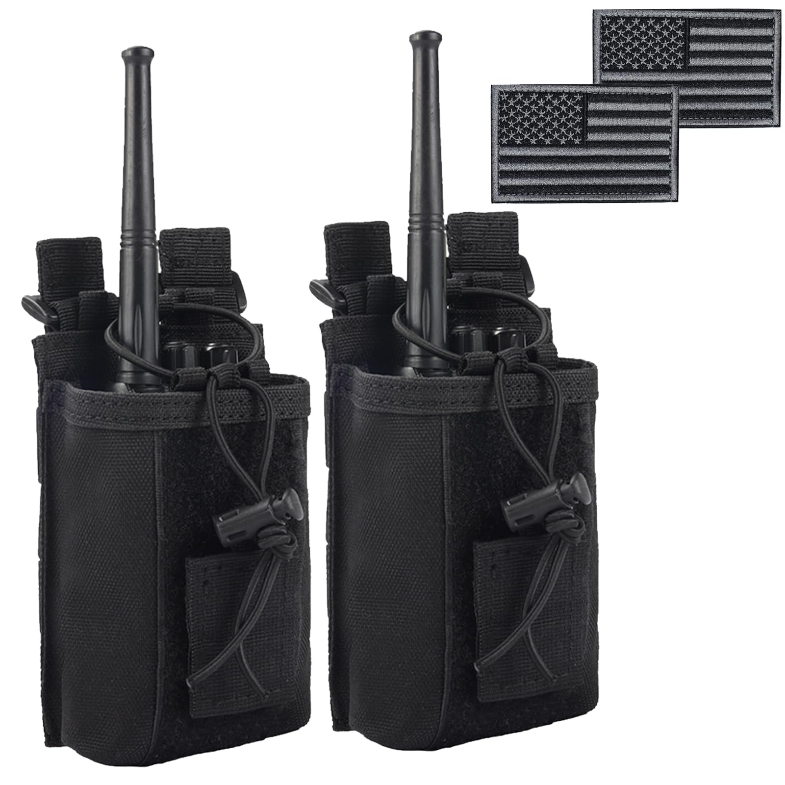 Radio Pouch   1000D Tactical Molle Adjustable Two Way Radios Holder Bag Case For Walkie Talkies (2 Pack Black+Black)