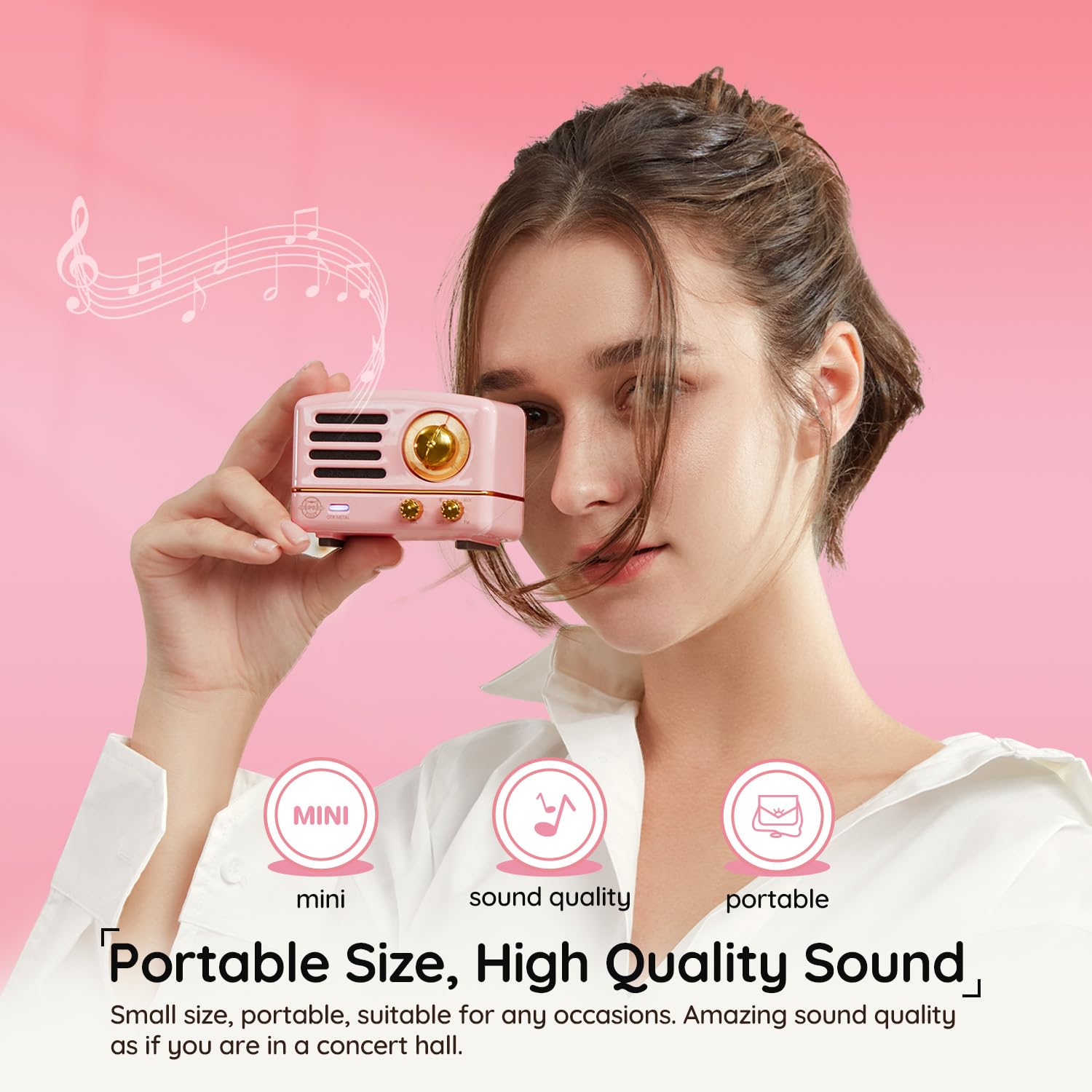 Muzen Portable Bluetooth Speaker, Otr Metal Retro Small Wireless Speaker, Fm Radio With Antenna Aux, 10H+ Long Playtime, High Fidelity Stereo Audio With Suitcase, Room Office Decor, Festival Gift