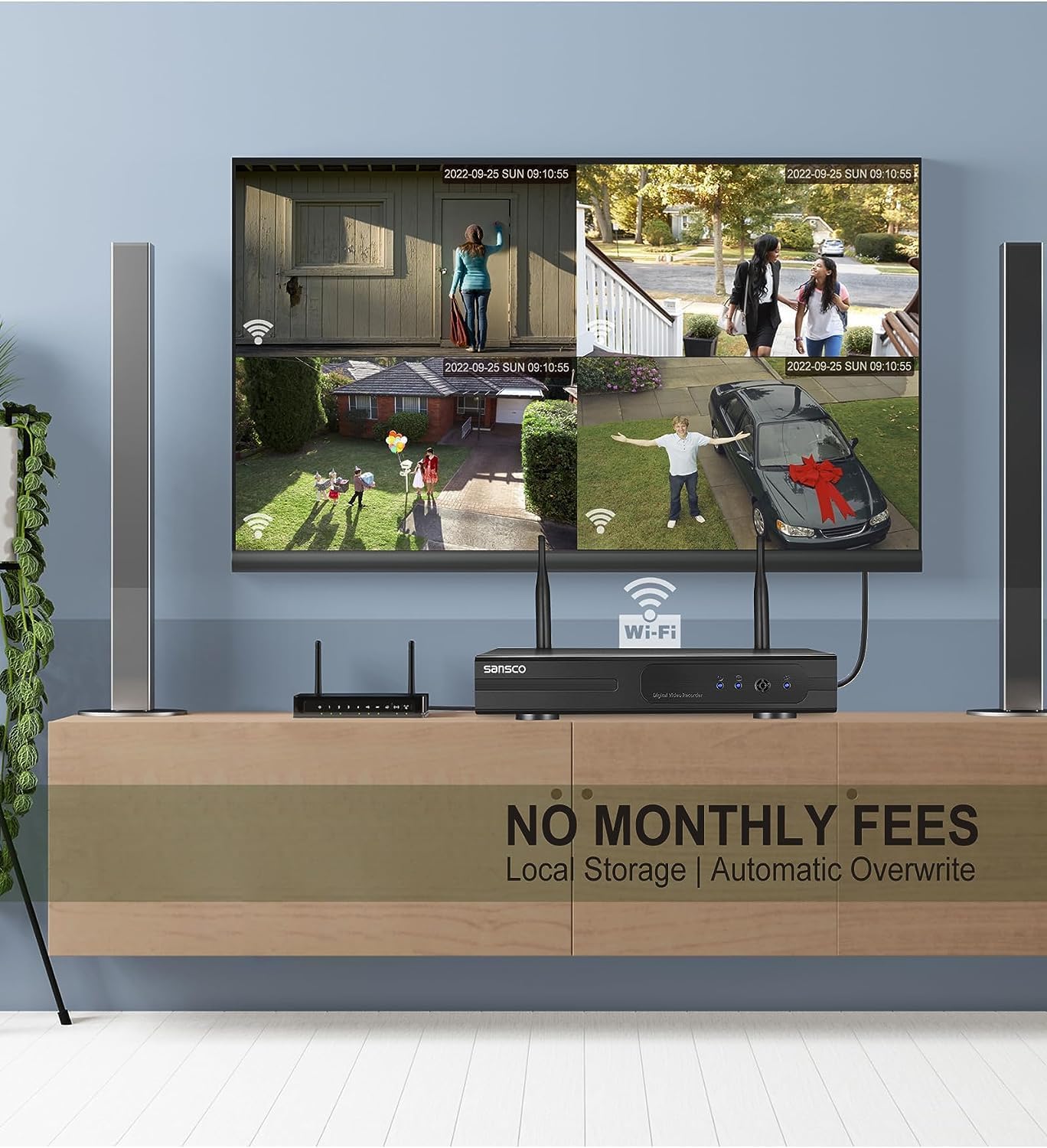 Sansco Solar Security Cameras System Outdoor, 10Ch Nvr Wireless Recorder With 500Gb Hdd, 4X 4Mp Wifi Ip Surveillance Camera   No