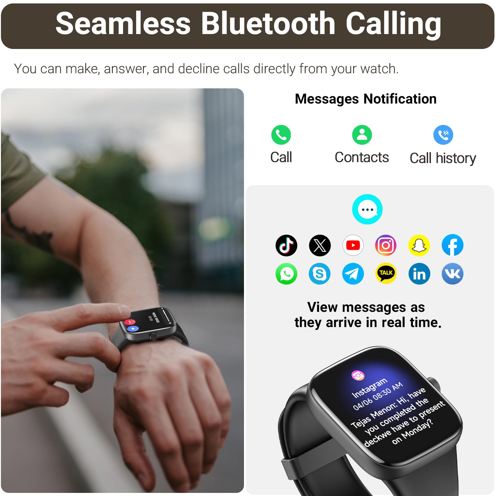 Tozo Amoled S7 Smart Watch Bluetooth Call 1.85 Inch Ultra Hd Screen,Dynamic Dials Messages Push 100+ Sports Modes,Detect Human H