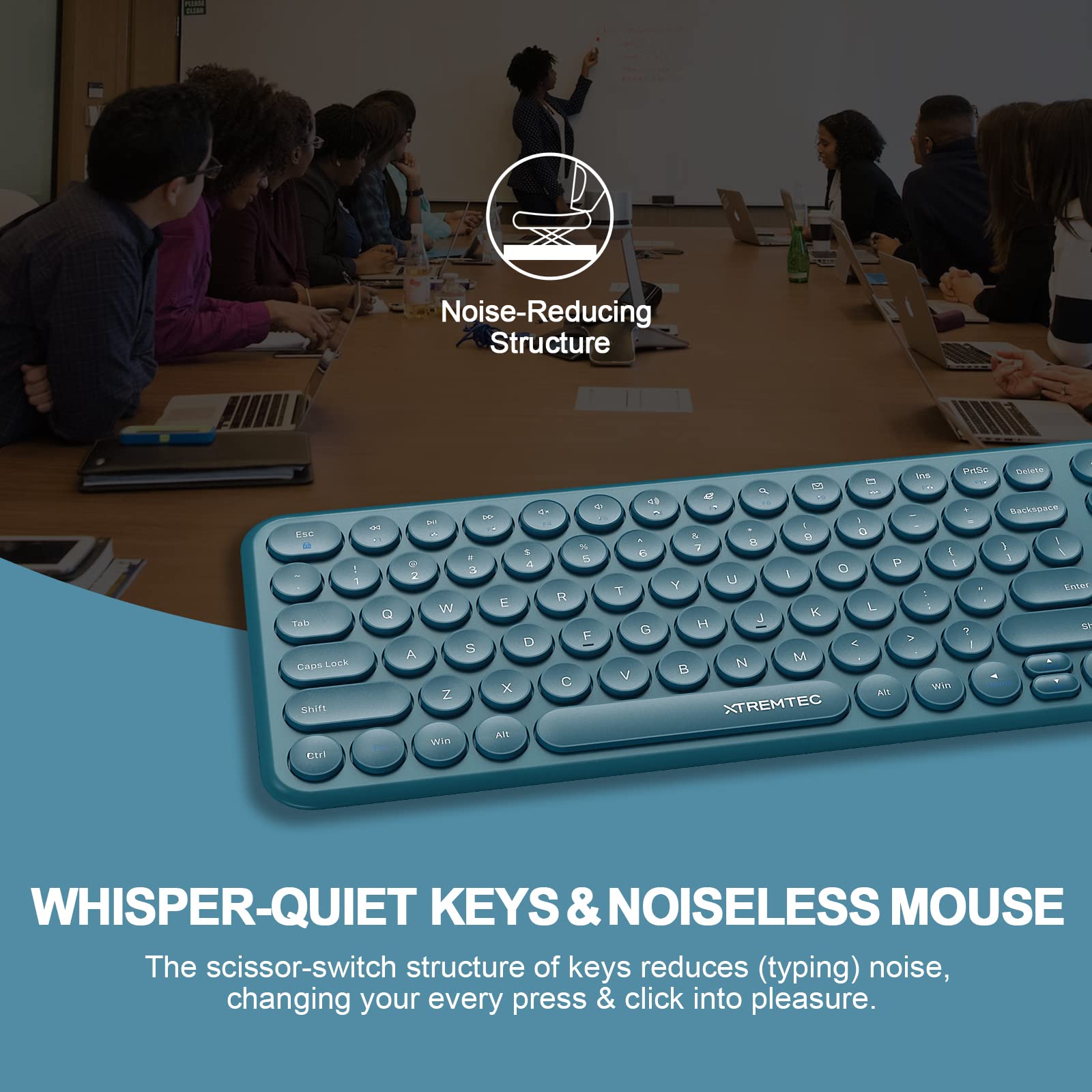 Xtremtec Slim Wireless Keyboard And Mouse Combo, 2.4G Usb Quiet Low-Profile Retro Round Typewriter Computer Keyboard And Ergonom