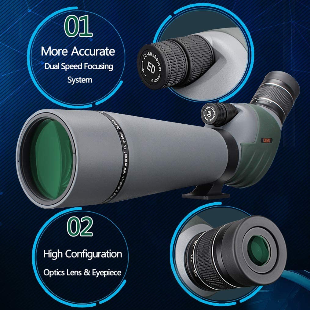 Gosky 20 60X80 Dual Focusing Ed Spotting Scope   Ultra High Definition Optics Scope With Carrying Case And Smartphone Adapter Fo