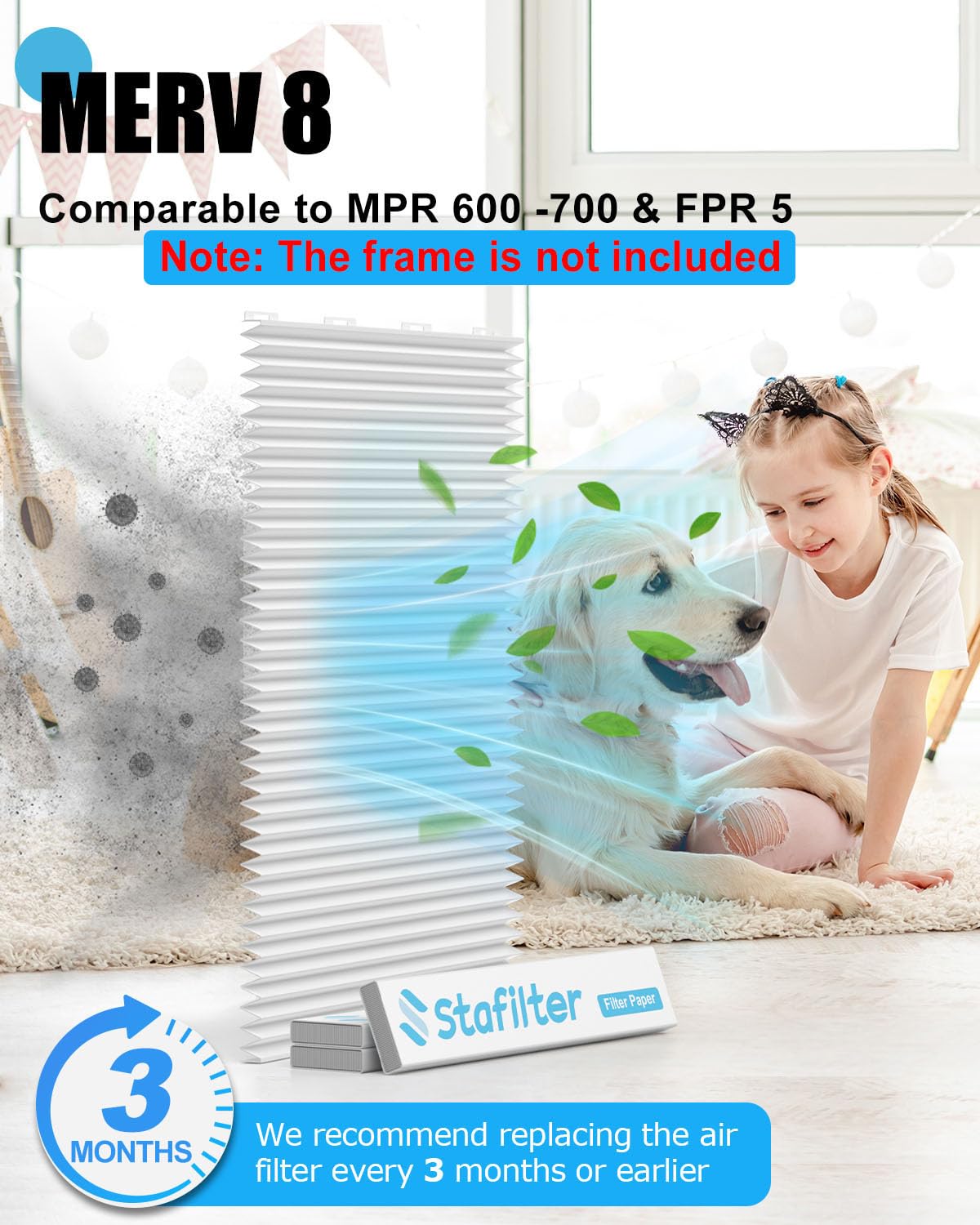 Stafilter Merv 8 16X20X1 Filter Refills, 4 Pack Replaceable Refills Media,Refills Paper For Stafilter 16X20X1 Reusable Frame Onl