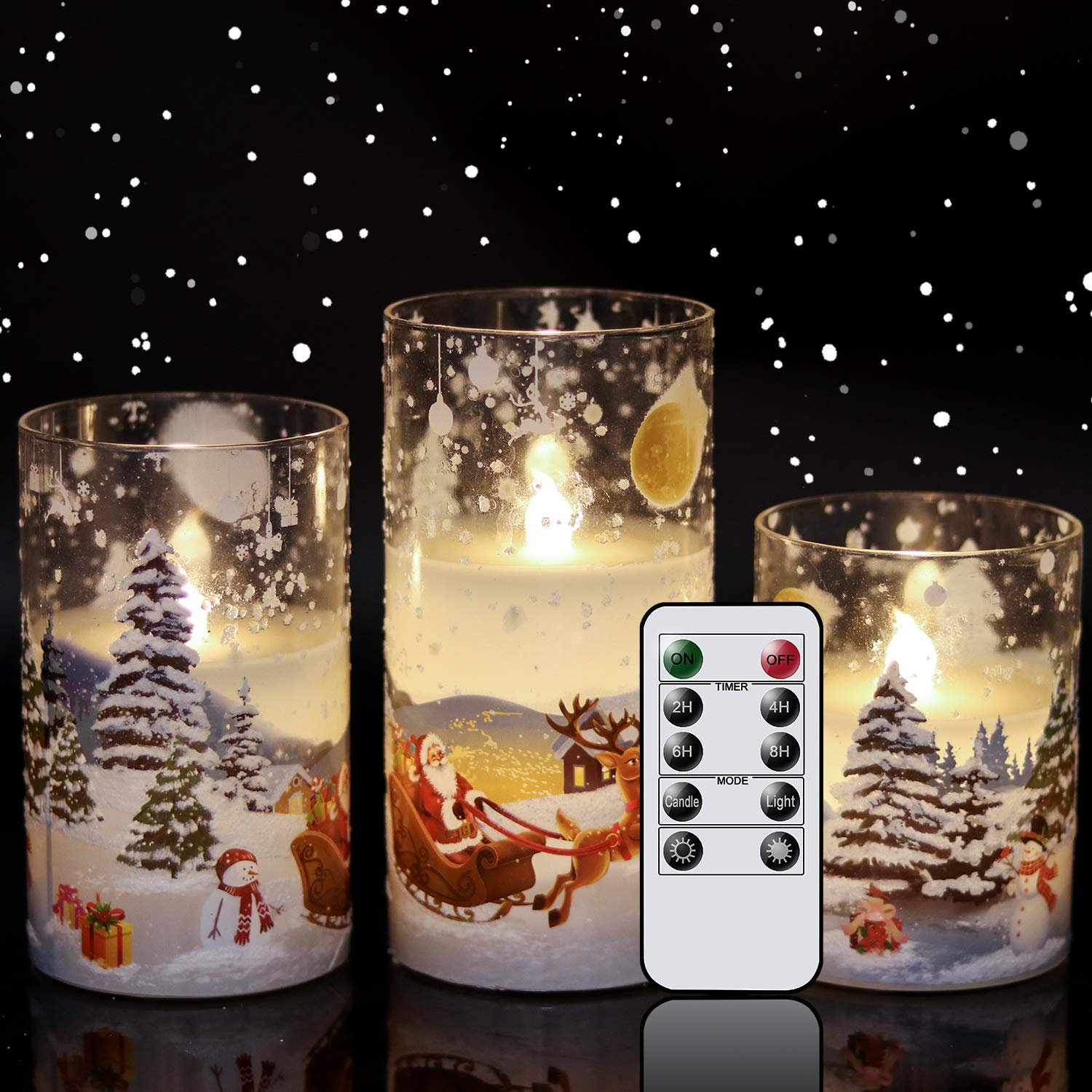 Eldnacele Santa Claus Glass Flameless Candle With Remote Timer Battery Operated Flickering Led Pillar Candles 3 Pack Warm White