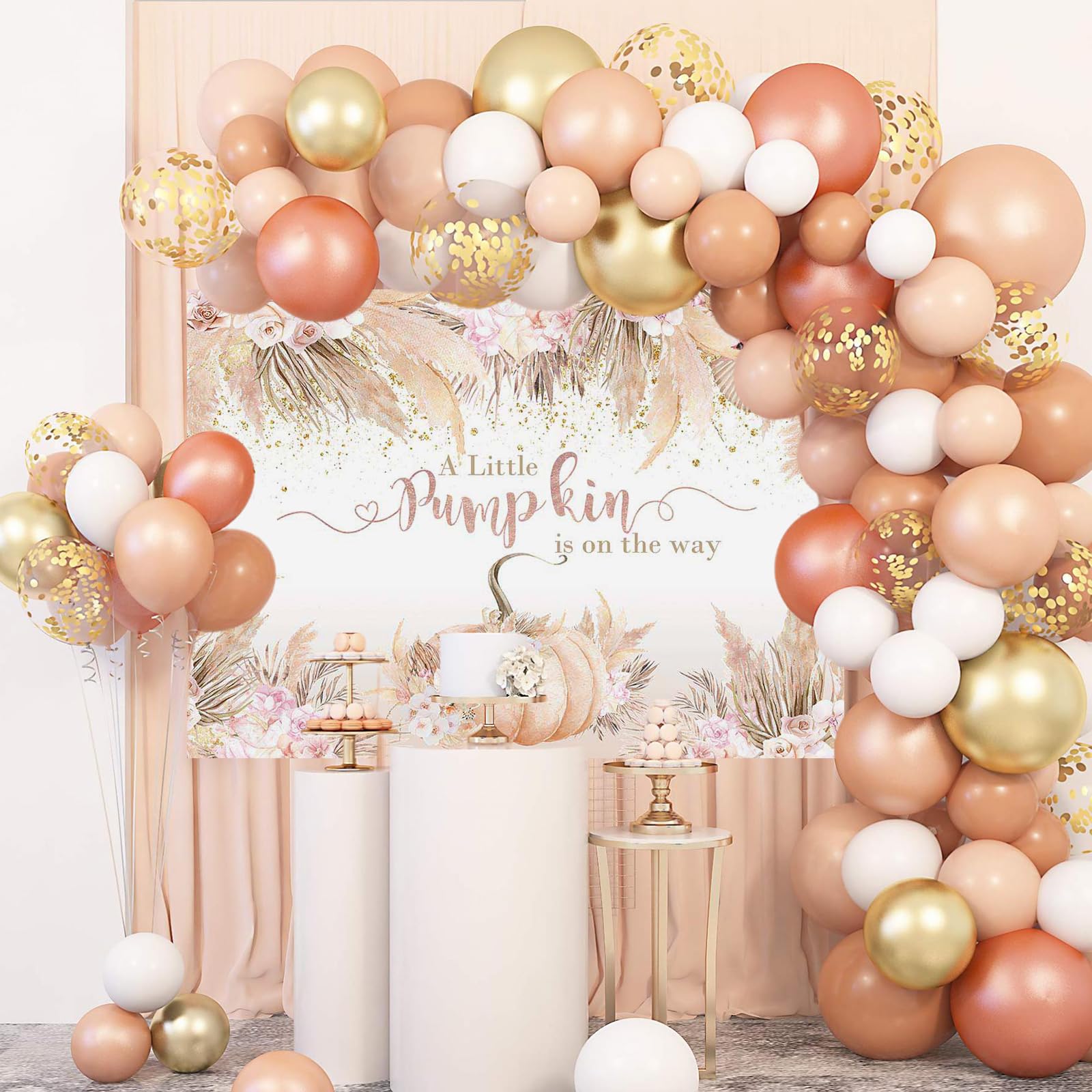 Mocsicka Boho Pumpkin Baby Shower Backdrop For Girl 7X5Ft Fall Pink Floral Little Pumpkin Baby Shower Decorations A Little Pumpk