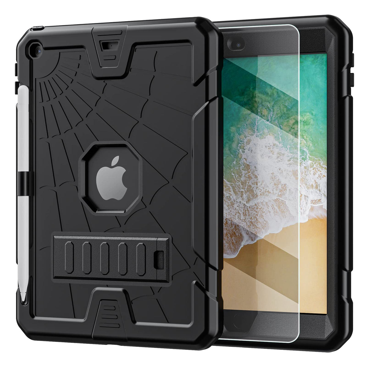 Tsqqst Ipad 5Th 6Th Generation Case 9.7'' For Kids With Glass Screen Protector | Ipad 9.7 Case With Pencil Holder+Stand | Silico