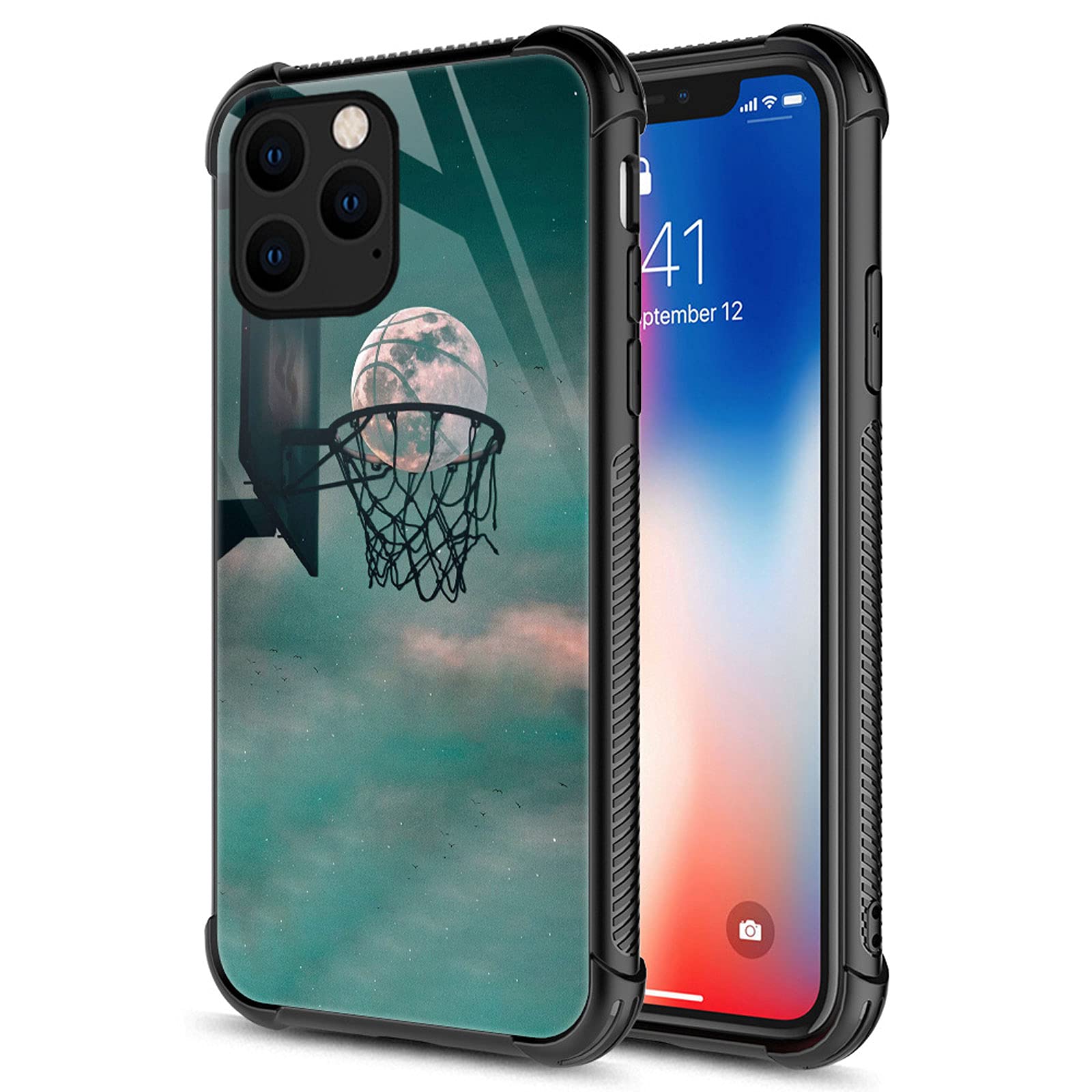 Carloca Compatible With Iphone 13 Mini Case,Moon Basketball Love Graphic Design Shockproof Anti Scratch Drop Protection Case For