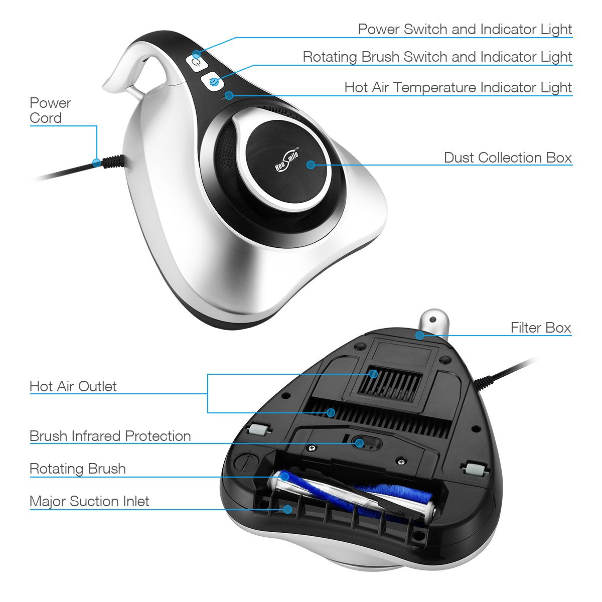Housmile Bed Vacuum Cleaner Special Purpose Mattress Vacuum Cleaner With Powerful Suction Upgraded Handheld Uv Vacuum Effective