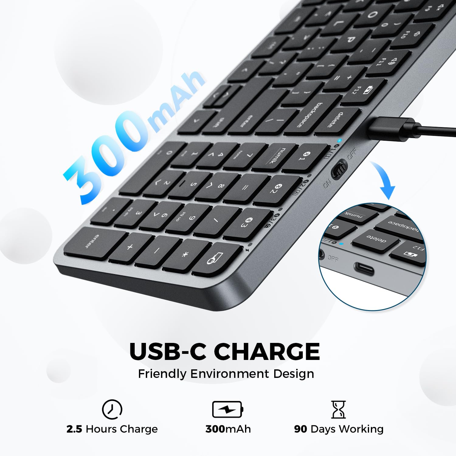 Iclever Bk20 Bluetooth Keyboard, Wireless Keyboard With Numeric Keypad, Multi Device Rechargeable And Stable Connection Compact