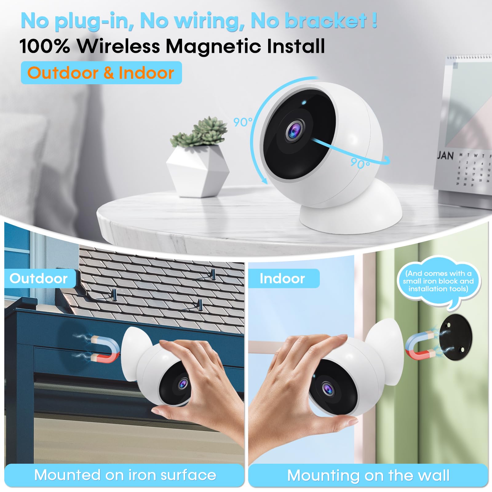 AMTIFO Security Cameras Wireless Outdoor Magnetic: Install Free Smart Indoor 2K WiFi   Long Battery Life Powered Outdoor Camera Wireless with AI Motion Detection
