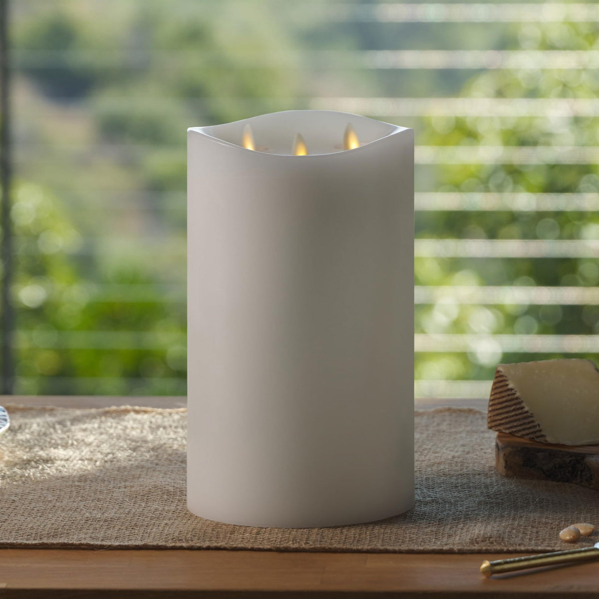 Luminara Tri-Flame Flameless Led Candle, White 5.8'' X 9.7'', Moving Flame Real Wax Home Decor Battery Operated Emergency Light,