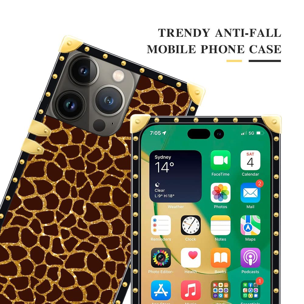 Pinsheng Phone Case Compatible iPhone 14 Pro Max Square Shockproof TPU Metal Giraffe Pattern