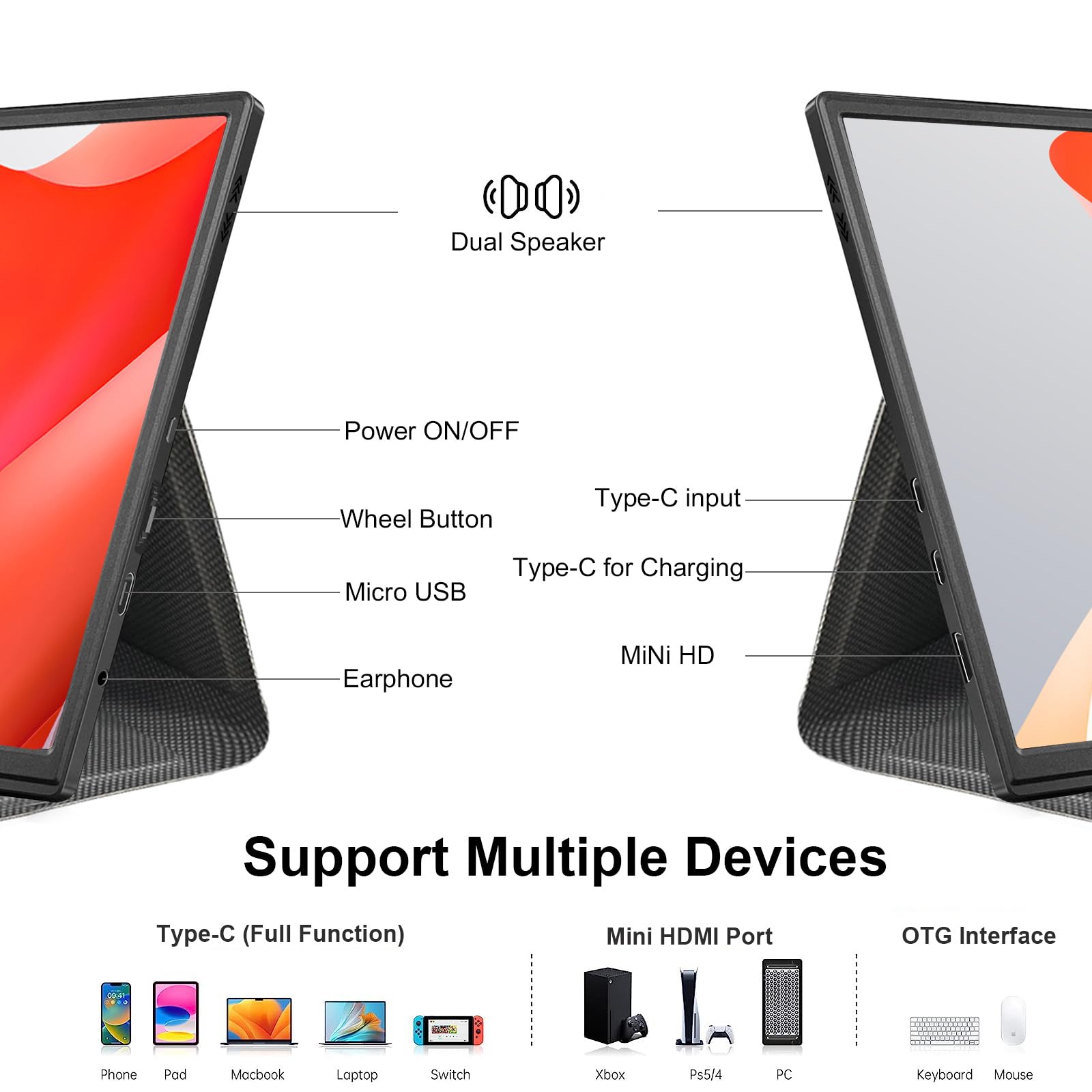 Moonka 10.5Inch Portable Monitor 1920X1280P Fhd Ips Screen Usb C Laptop Monitor Second External Monitor For Laptop,Pc,Mac Phone,