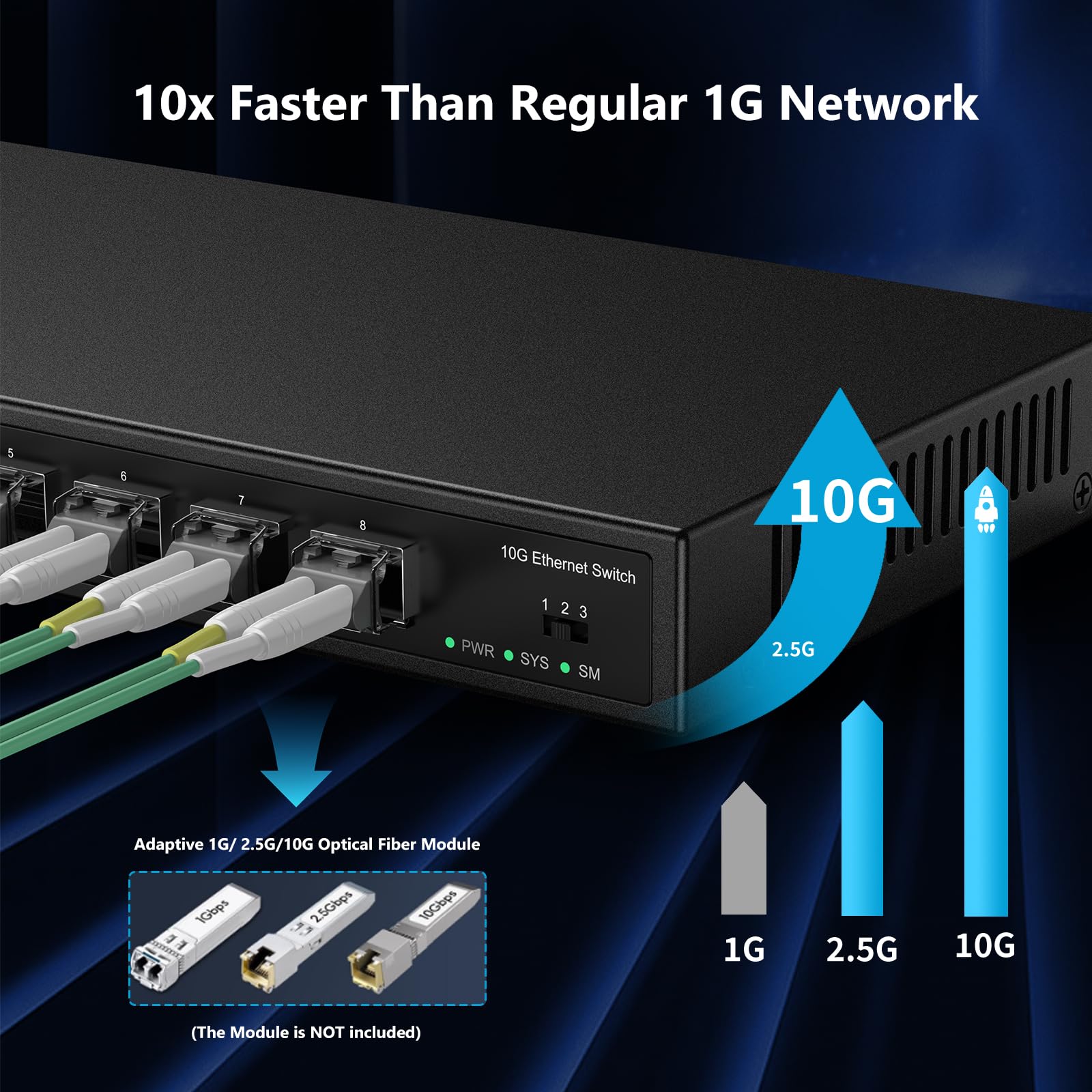 Real Hd 8 Port 10Gb Sfp+ Switch Unmanaged With 8 X 10 Gigabit Sfp+ Ports | Multi Gigabit 10G 2.5G 1G | Fanless Quiet | Plug & Pl