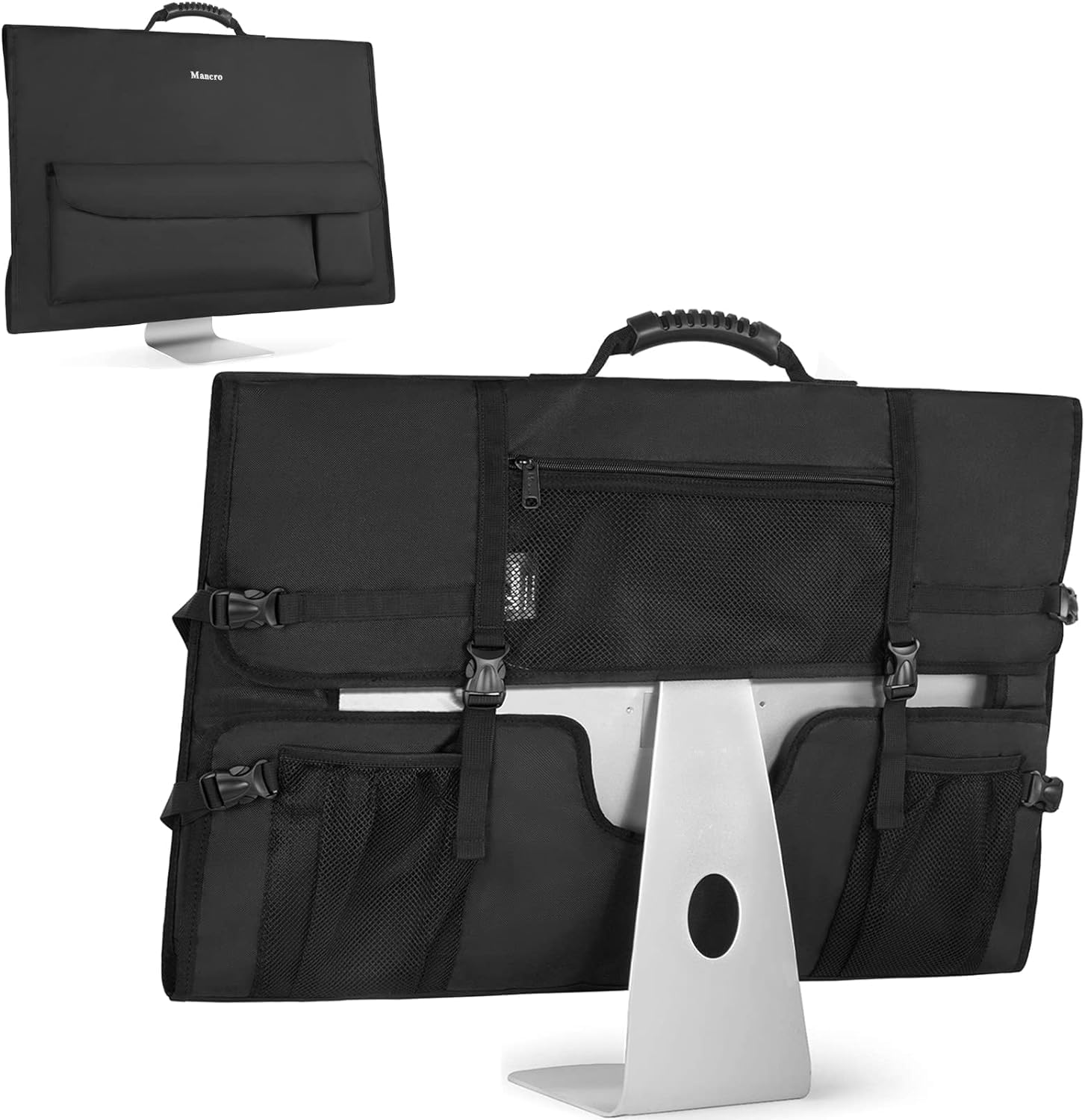 Mancro Monitor Carrying Case Compatible With Apple 27' Imac Desktop Computer, Padded Travel Carrying Bag With Rubber Handle, Pockets For 27' Screen And Accessories, Protective Case Monitor Dust Cover