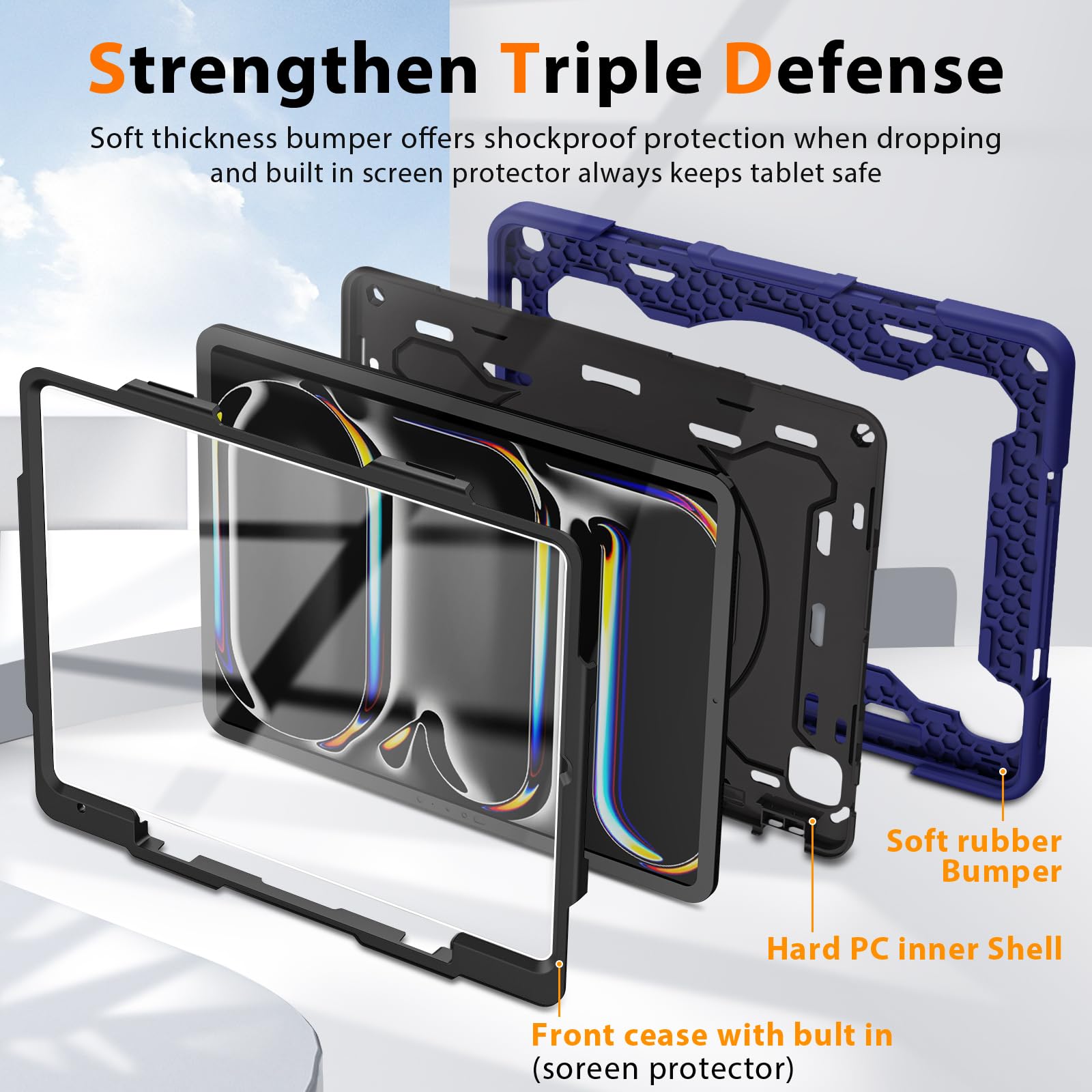 Roiskin For Ipad Pro 13 Inch Case 2024 M4 7Th Generation With Hd Screen Protector & Shoulder Strap & Pen Holder [15Ft Drop Prote