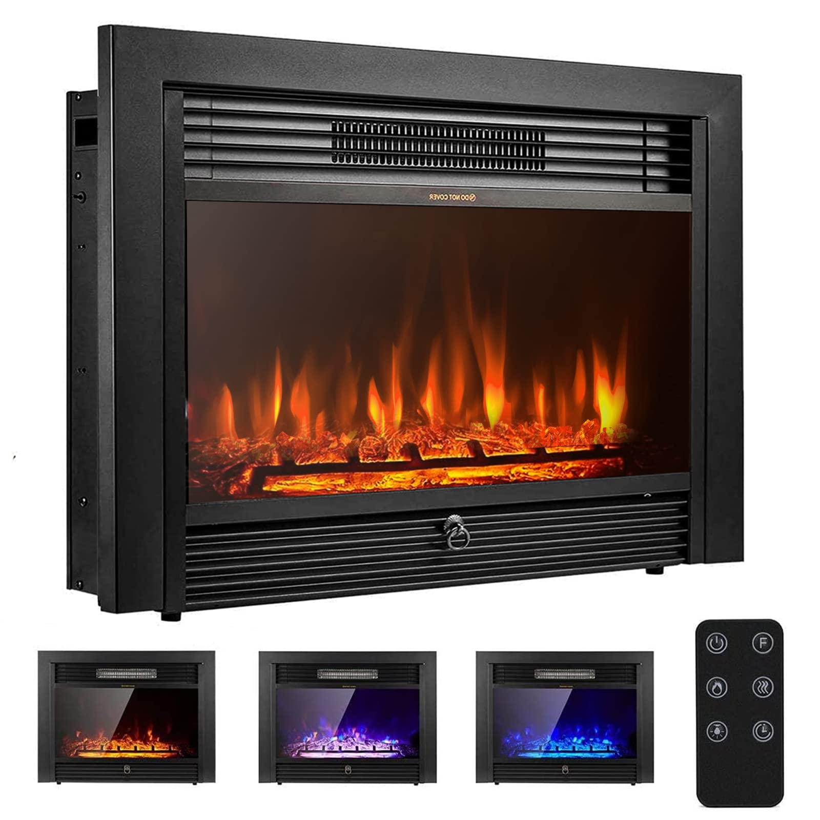 Yodolla 28.5'' Electric Fireplace Insert With 3 Color Flames, Fireplace Heater With Remote Control And Timer, 750W 1500W,Classic