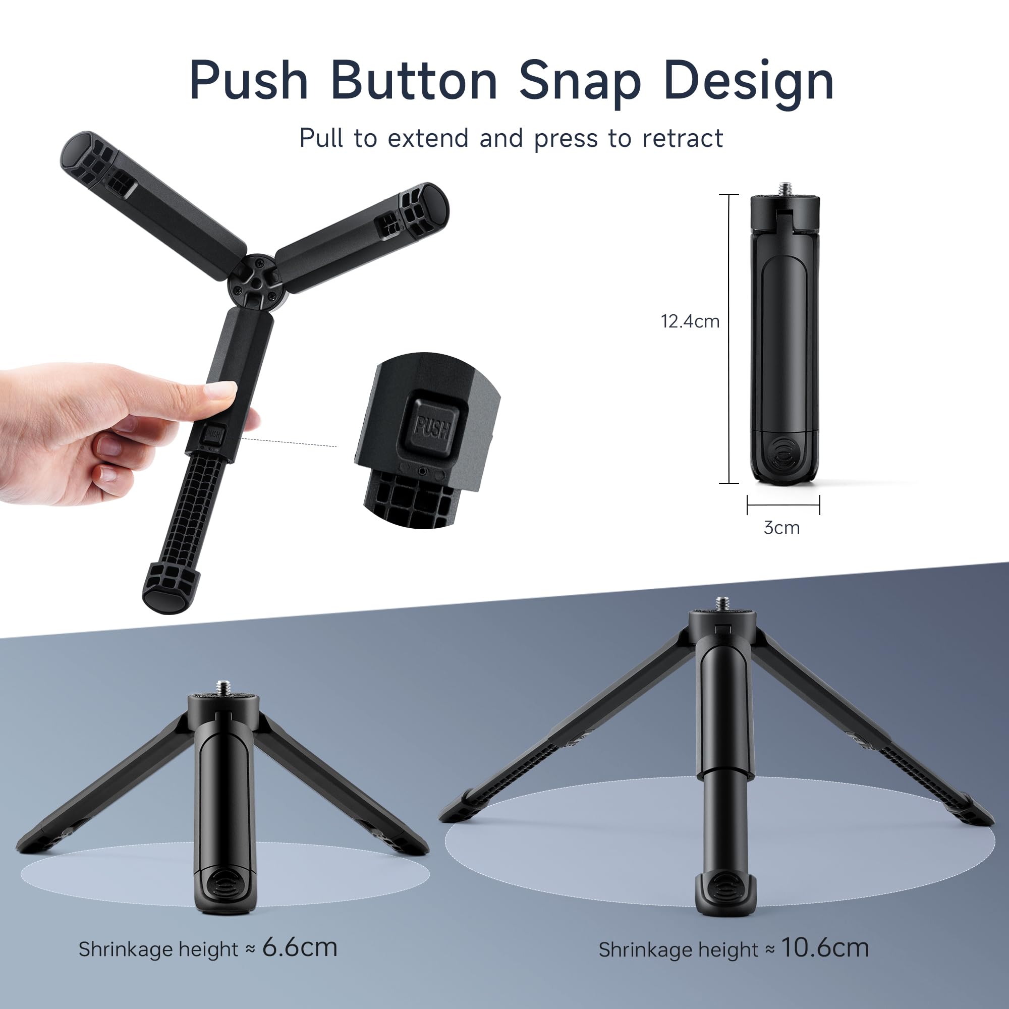 1/4 Mini Tripod, C01 Pro Tabletop Desktop Stand Compact Tripod With 1/4' Screw For Weeylite K21 Stick Light, Retro 12X Photo Light,Camera,Smooth 4,Osmo Mobile,Vimble 2,Gimbal Handle Grip Stabilizer