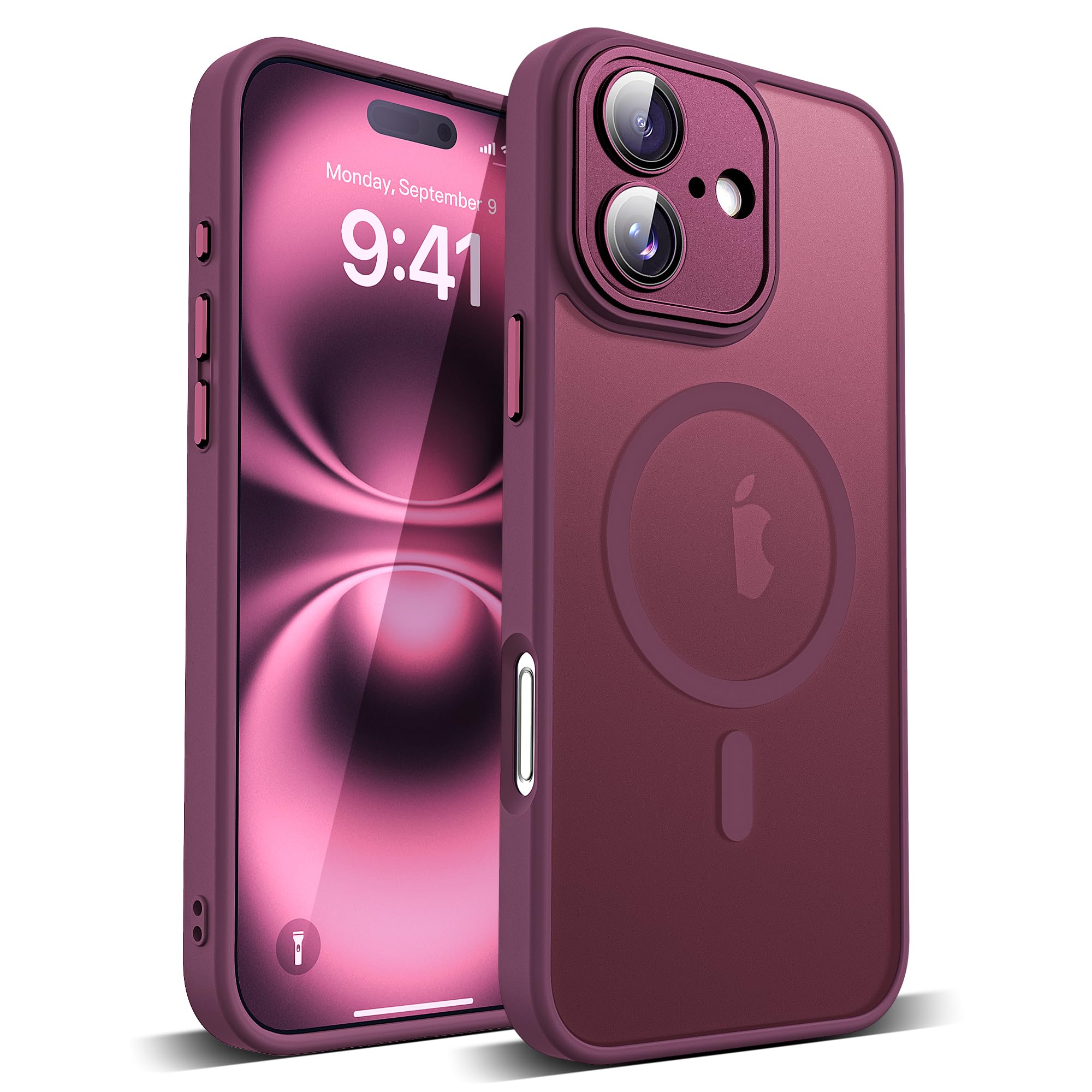 YEMORAN Compatible with iPhone 16 Plus Case with Built-in Camera Lens Protectors Translucent Magnetic 16 Plus Phone Case 6.7 [Co