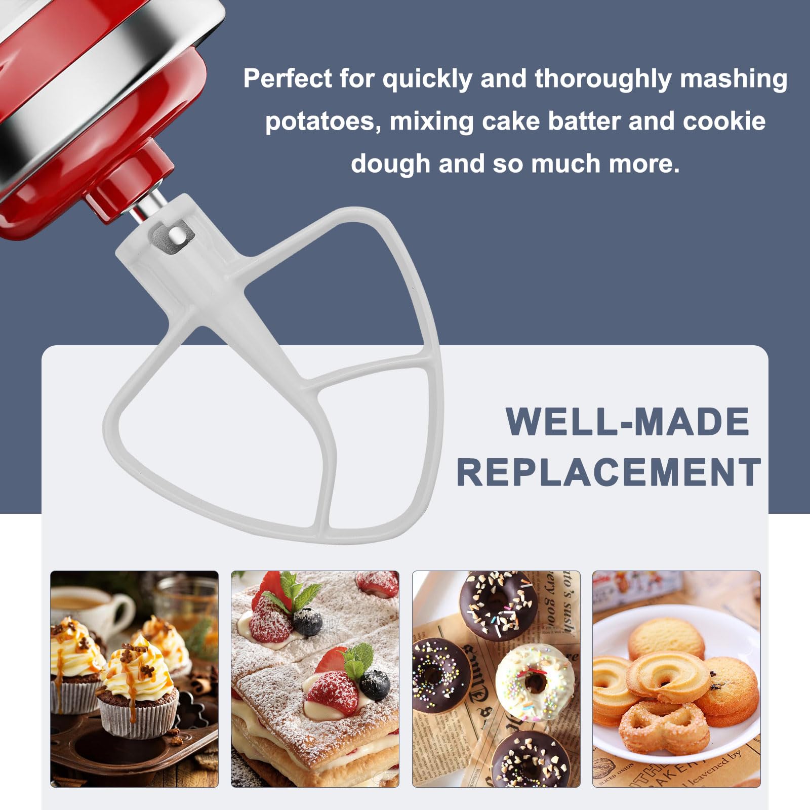 K45B Coated Flat Beater For Kitchenaid Stand Mixer,4.5 5 Quart Flat Beater Replacement For Kitchenaid Mixer Attachments,White