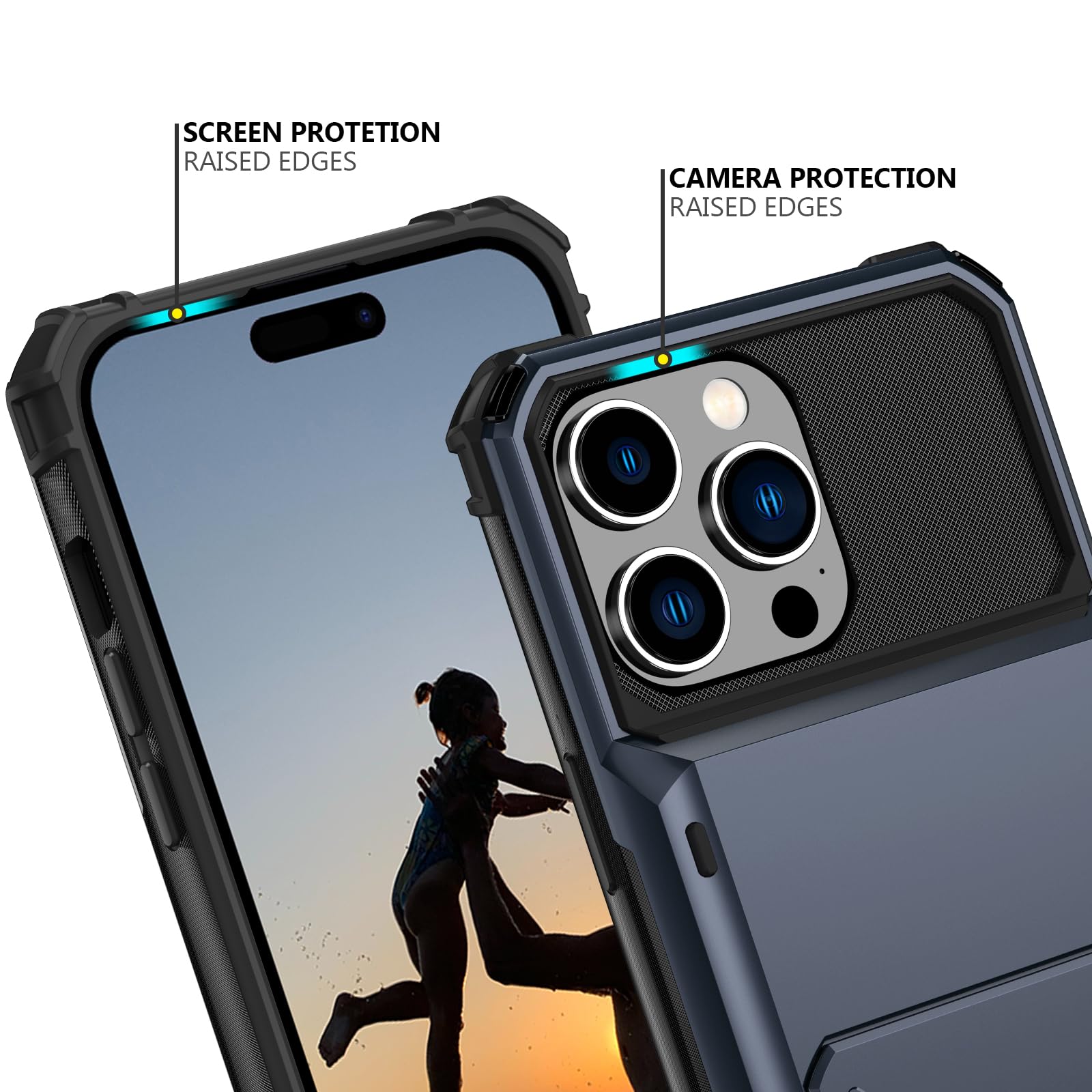 Nvollnoe For Iphone 15 Pro Max Case With Card Holder[Store 5 Cards] Dual Layer Heavy Duty Shockproof Wallet Case With Hidden Car