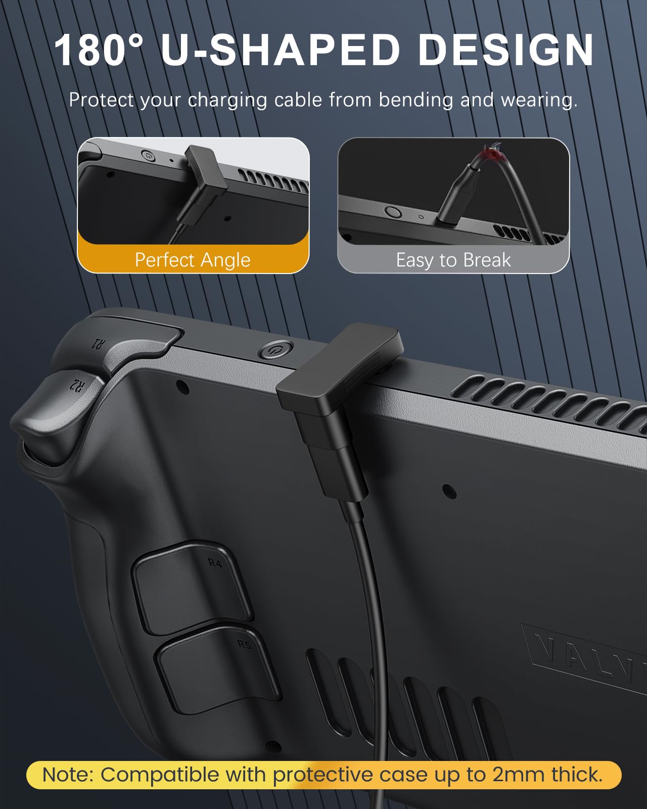 MoKo 180 Degree Angle USB C to USB Adapter 2 Pack, 180� U Shape USB C Male to USB C Female with PD 100W Fast Charging 4K Video, USB C Angled Adapter for Steam Deck, Switch, Laptop, Tablet, Phone