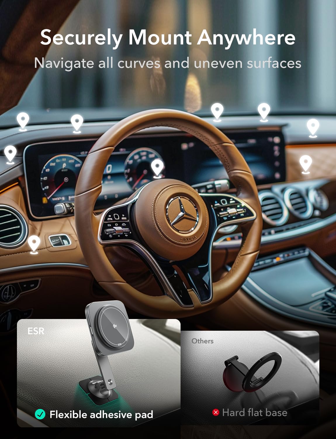 Esr For Qi2 15W Magsafe Car Mount Charger, Qi2-Certified Universal Dashboard/Tesla Magsafe Car Charger, Magnetic Wireless Car Ch