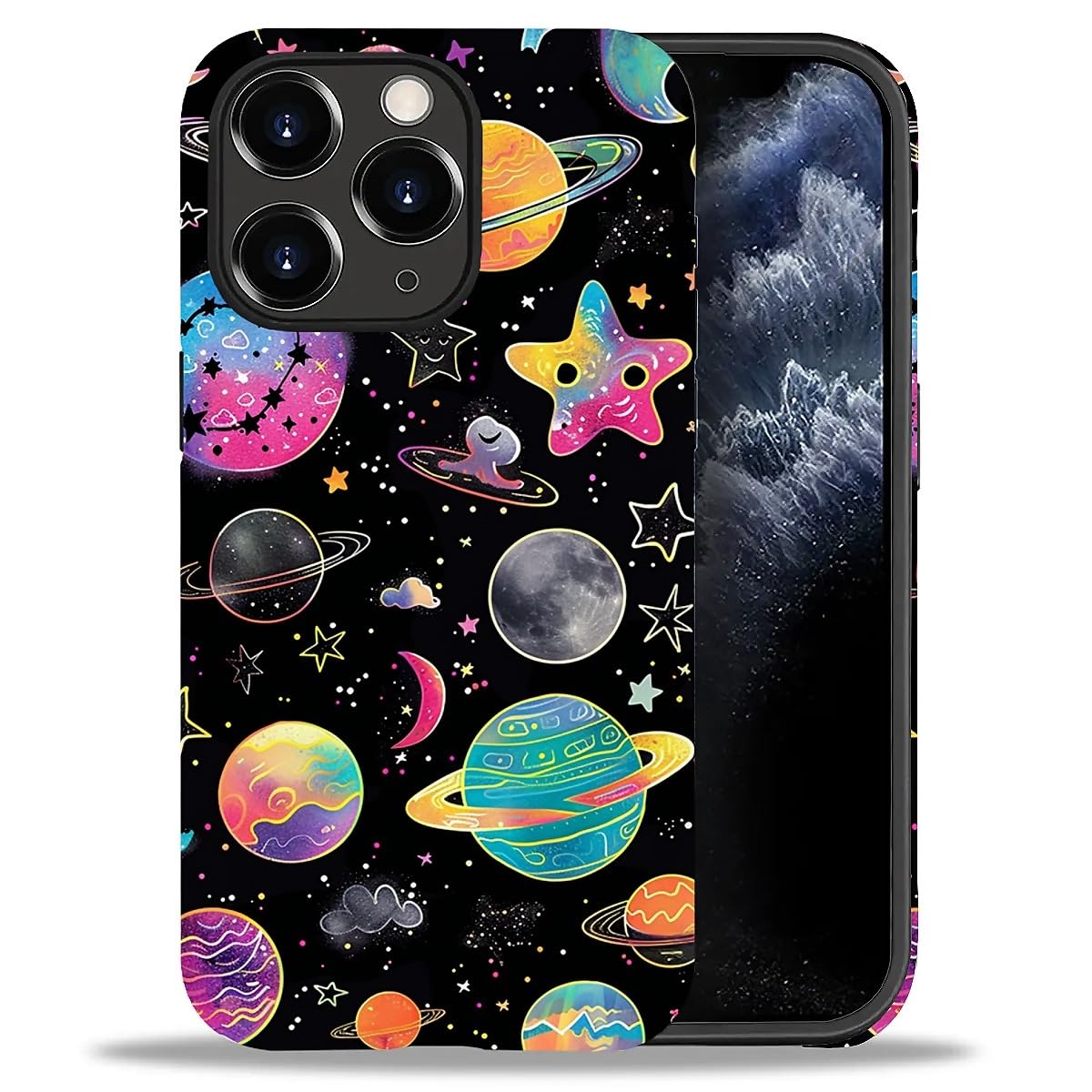 WANKBLC Compatible with iPhone 11 Pro Matte Case, Rainbow Planet Stars Space Pattern for Girl Full Body Design Soft Silicone Dro