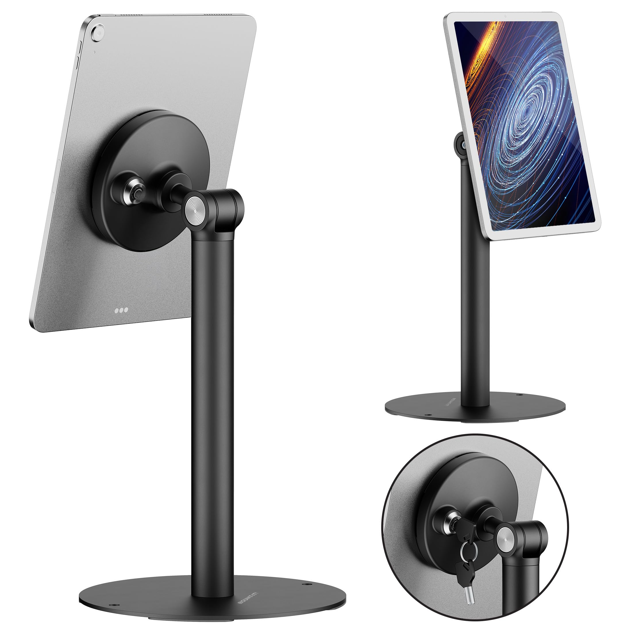 Mount-It! Anti-Theft Tablet Stand, Universal 7-15 Countertop POS Kiosk with Lock, 360 Rotation & 230 Tilt, Secure Retail iPad St