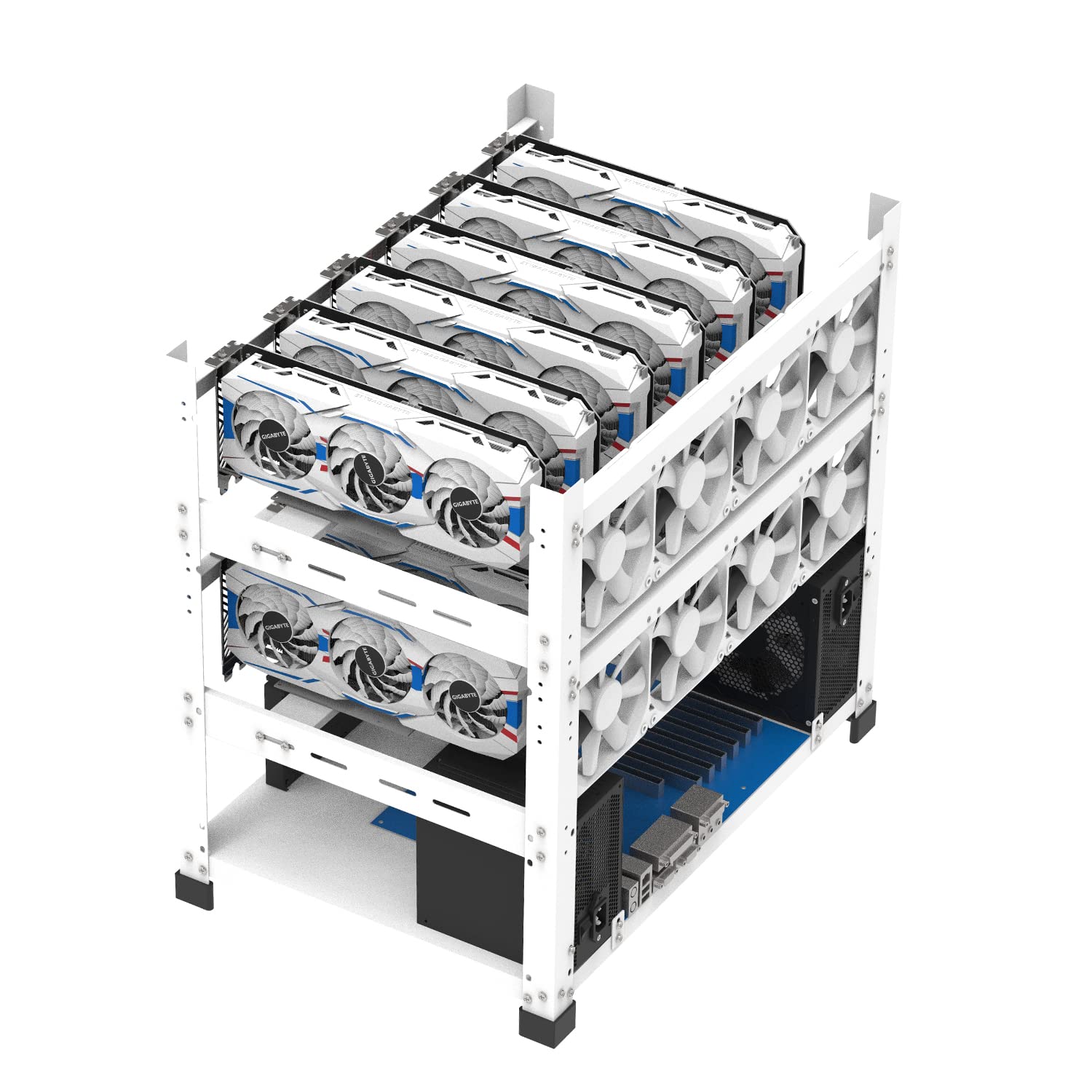 Aaawave The Sluice V2 12Gpu Stackable Open Frame Mining Rig Frame Chassis For Crypto Currency (White)