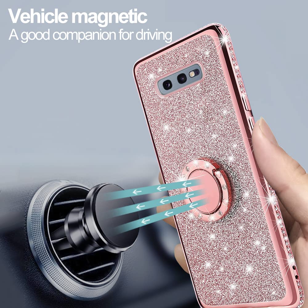 B Wishy For Samsung Galaxy S10E Glitter Crystal Butterfly Heart Floral Slim Tpu Luxury Bling Cute Protective Cover With Kickstan