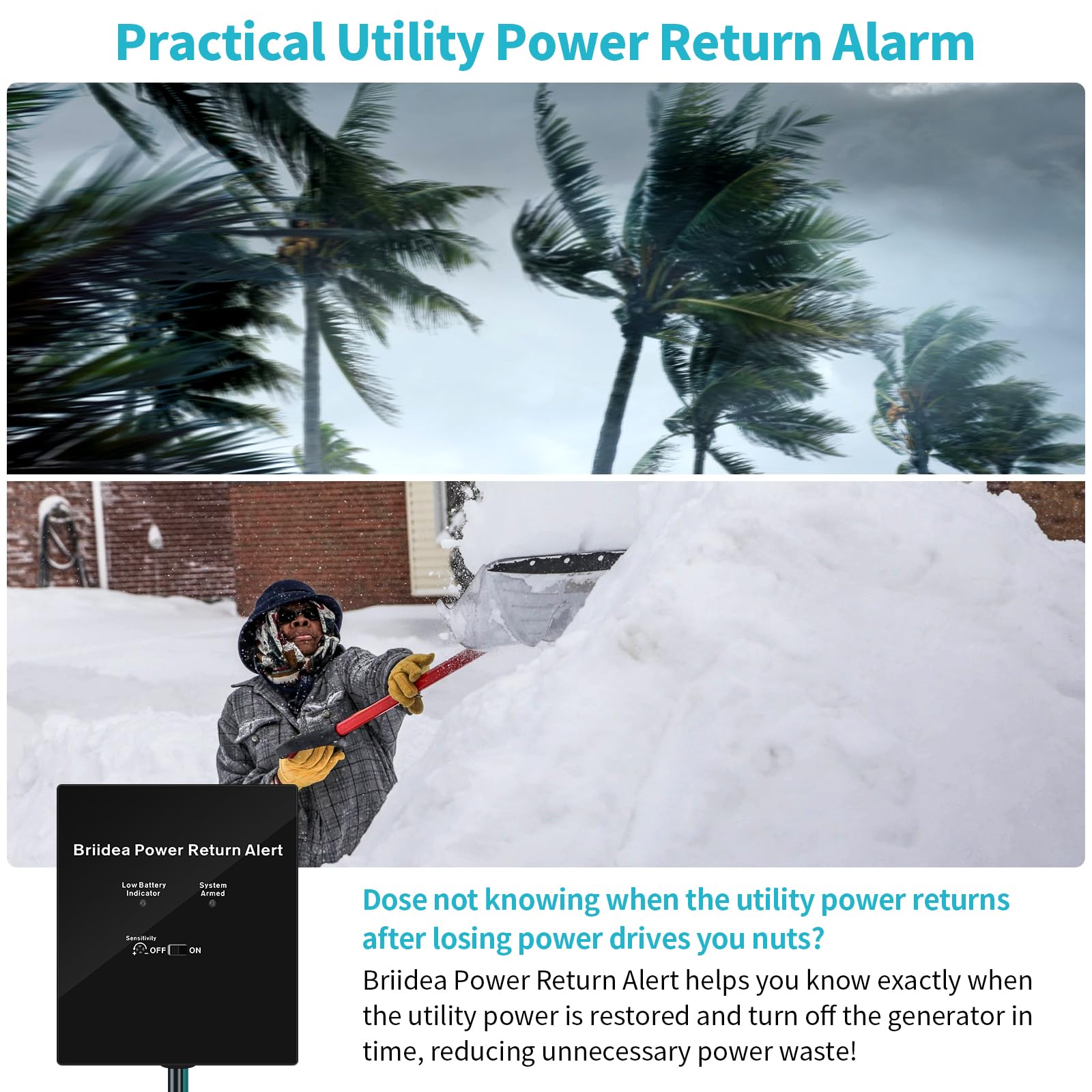 Power Return Alarm, Briidea Utility Power Back On Alert For Generator, Loud Siren With Led Indicator