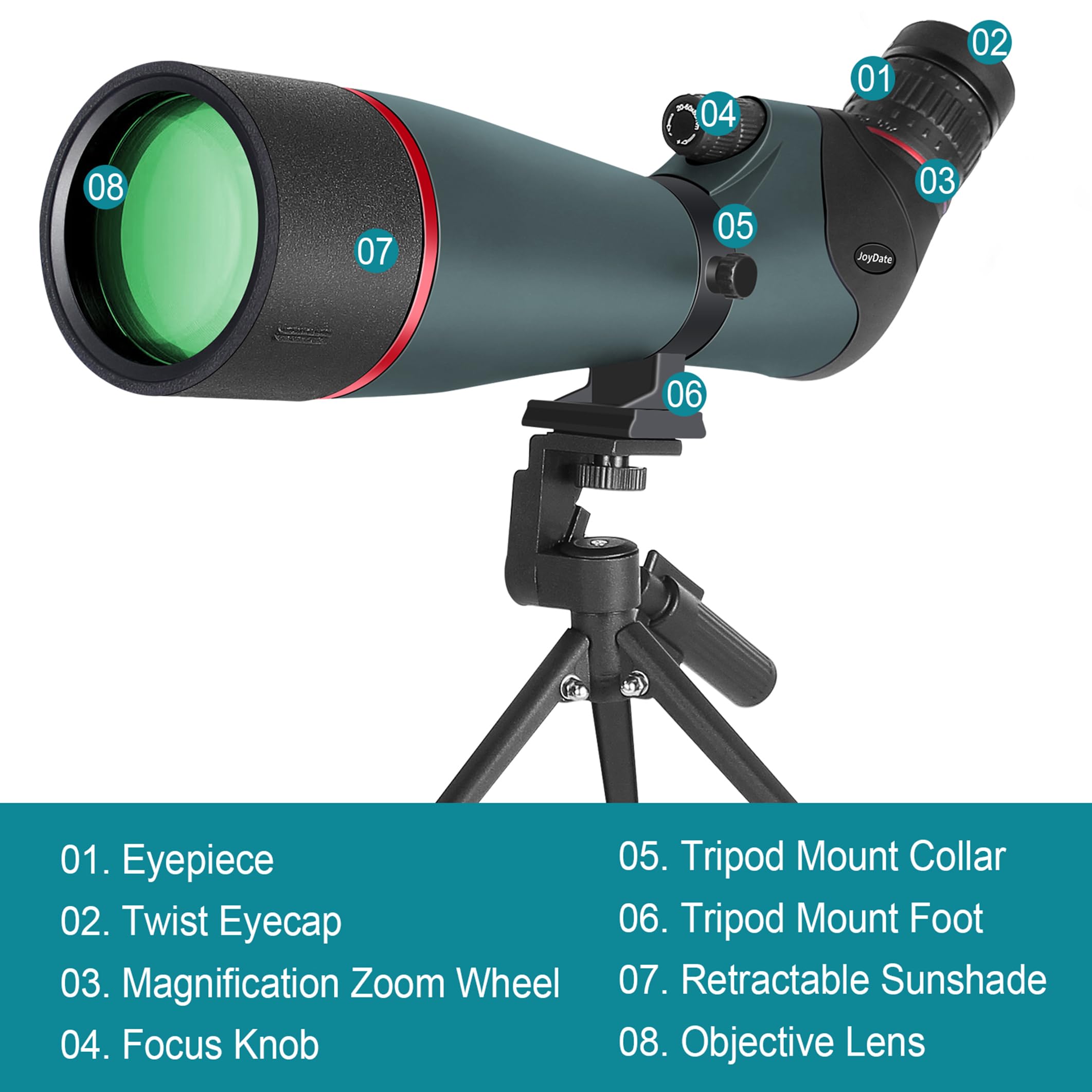 Joydate 20-60X80 Spotting Scopes For Bird Watching, Bak4 Waterproof Spotting Scope For Wildlife Viewing Hiking Camping, Hd Spott