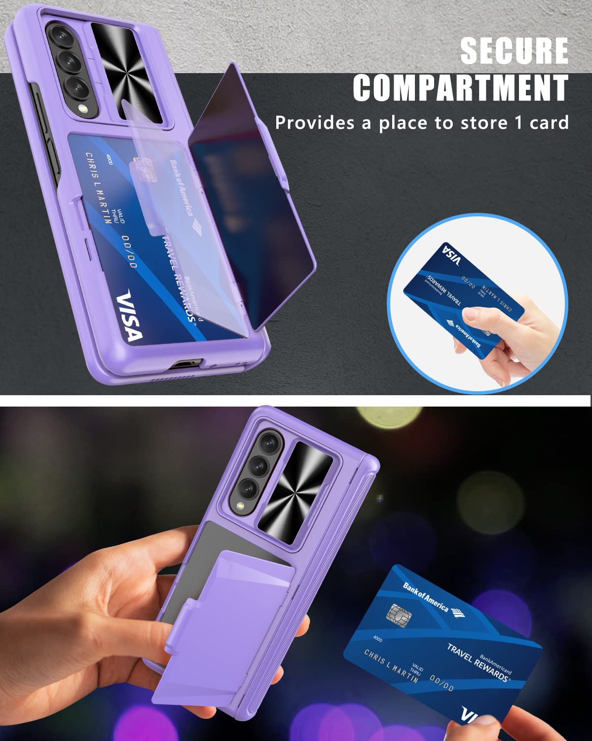Vihibii For Galaxy Z Fold 4 Case With Card Holder, Sliding Camera Cover & Hinge Protection & Kickstand & Screen Protector, Heavy