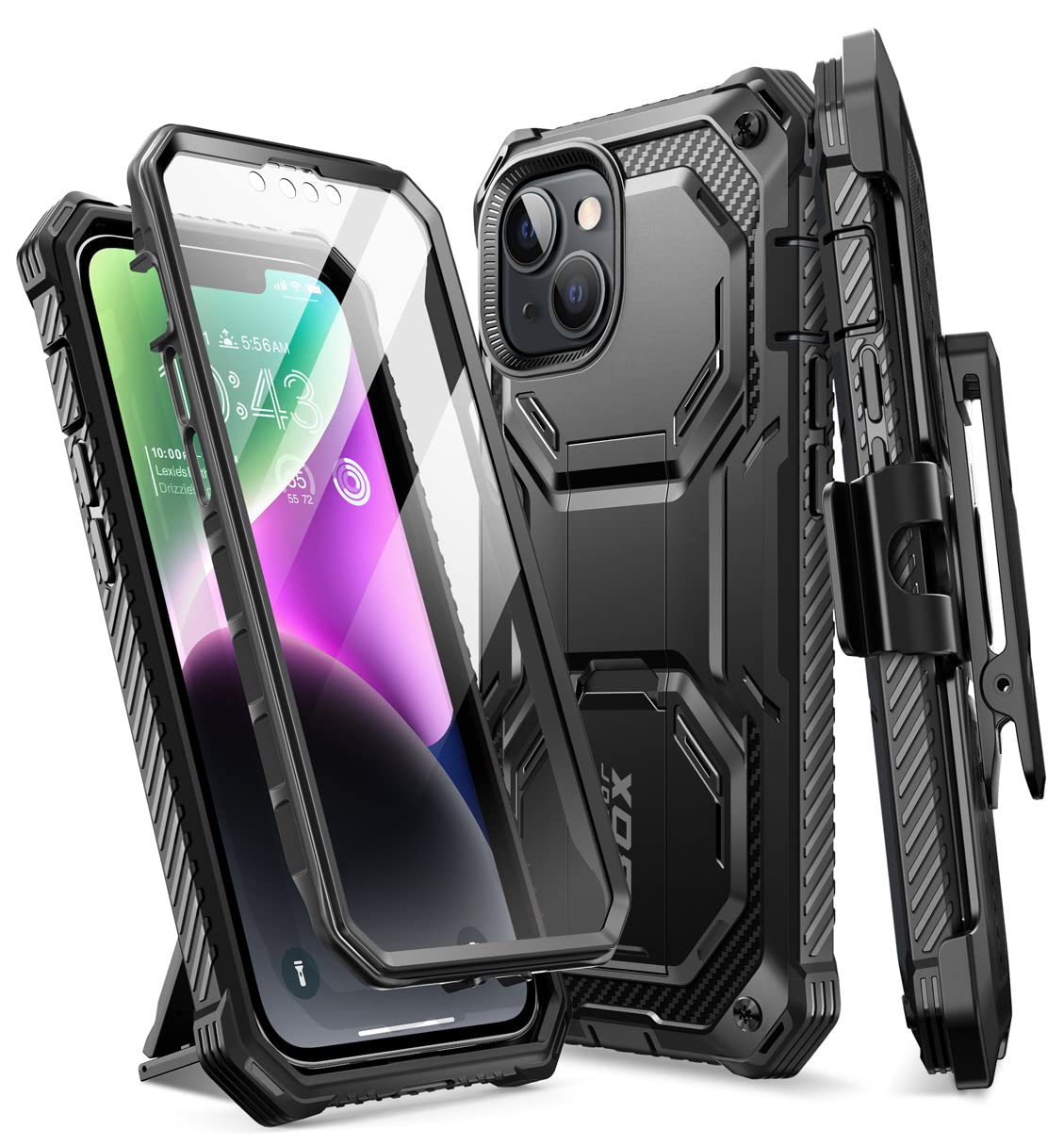 i-Blason iPhone 14 (2022) / iPhone 13 (2021) 6.1 inch Case with Built-in Screen Protector, Kickstand Belt Clip [Armorbox] 360 De