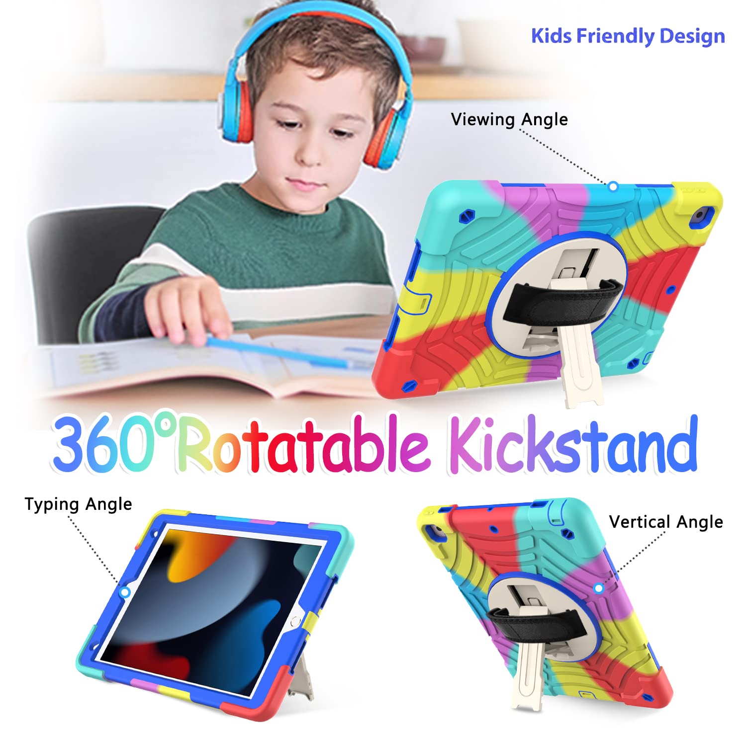 Bmouo Ipad 9Th/8Th/7Th Generation Case   Ipad 10.2 Case 2021/2020/2019 With Screen Protector, 360 Rotating Stand Hand & Shoulder