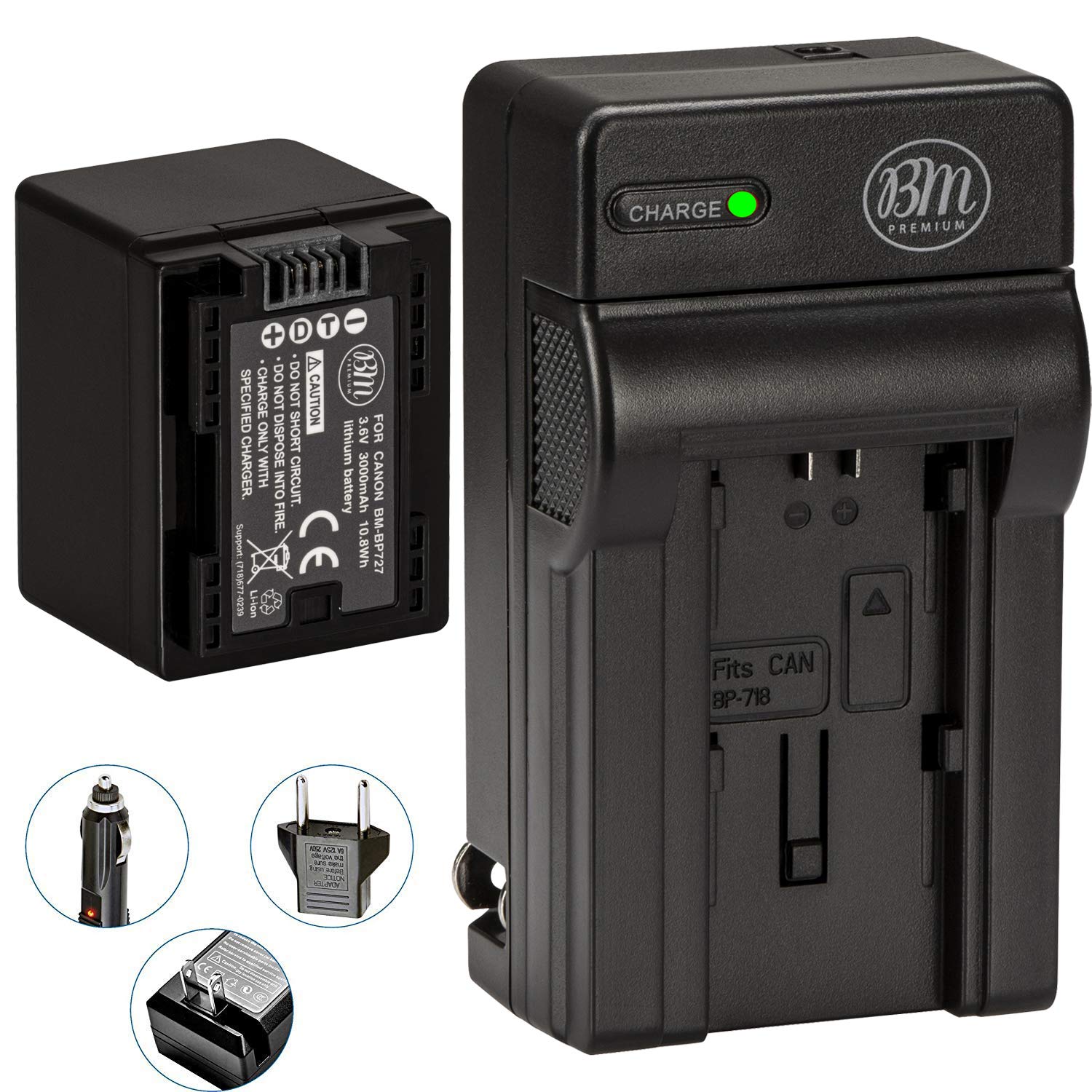 BM Premium BP 727 Battery and Charger for Canon Vixia HFR80, HFR82, HFR800, HFR30, HFR32, HFR300, HFR40, HFR42, HFR400, HFR50, HFR52, HFR500, HFR60, HFR62, HFR600, HFR70, HFR72, HFR700, HFM52, HFM500