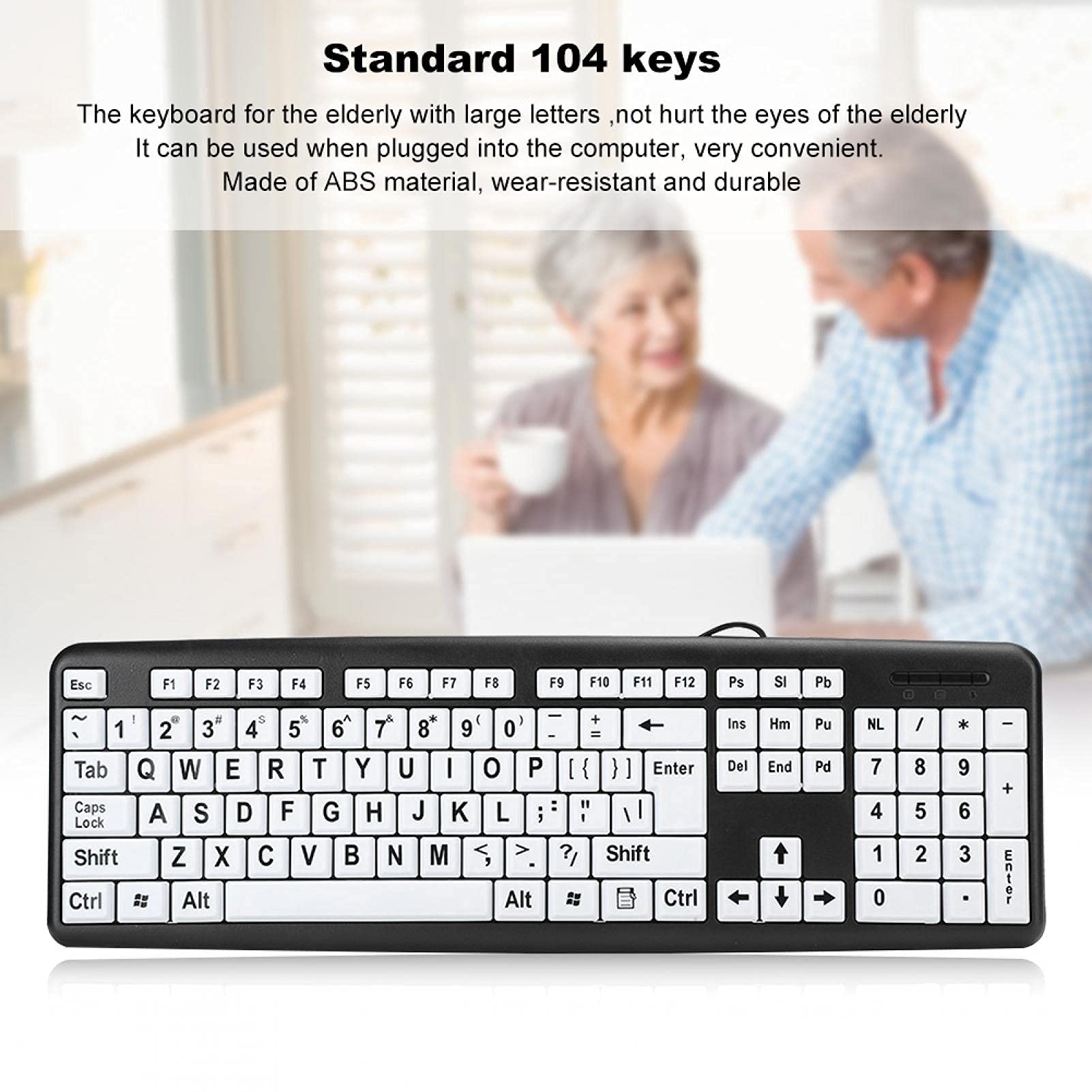 Large Print Computer Keyboard, 104 Keys Usb Wired Computer Keyboard Visually Impaired Individuals Wired Keyboard For Senior Citi
