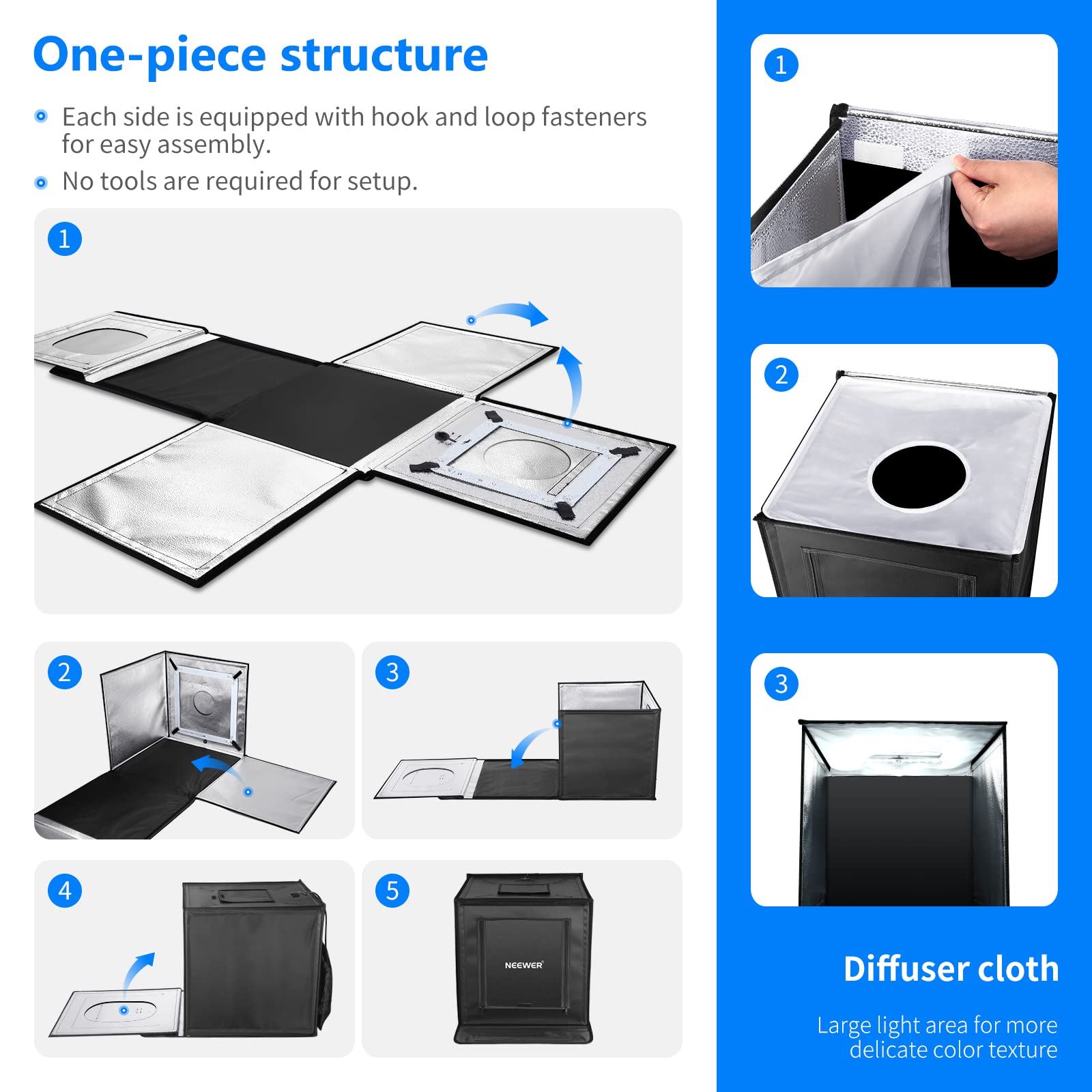 Neewer Photo Studio Light Box, 16'' X 16'' Shooting Light Tent With Adjustable Brightness, Foldable And Portable Tabletop Photog