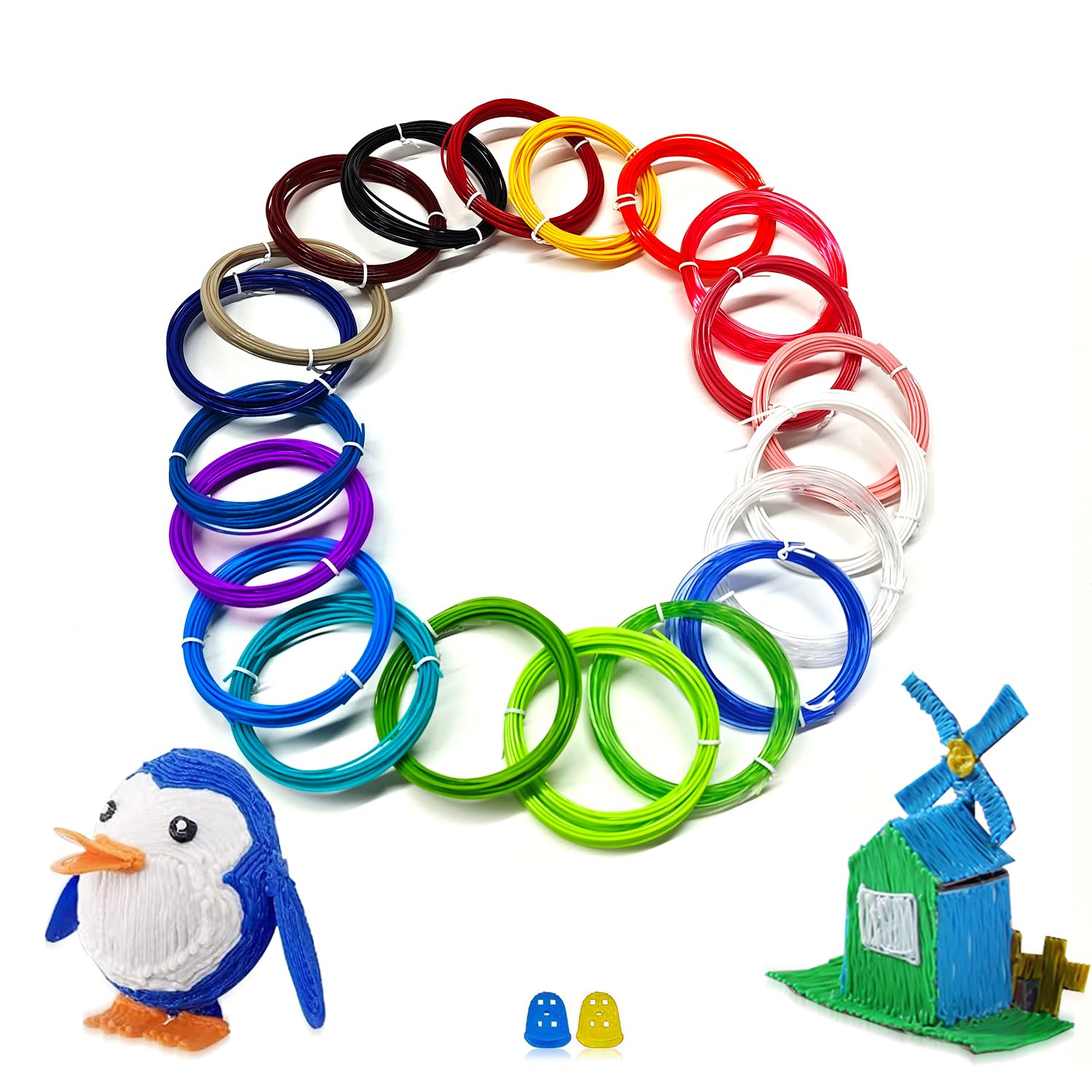 Giantarm 3D Pen Pla Filament Refills?20 Colors 1.75Mm Pla Filament Pack, Each Color 16 Feet, Total 320 Feet, Pack With 2 Finger