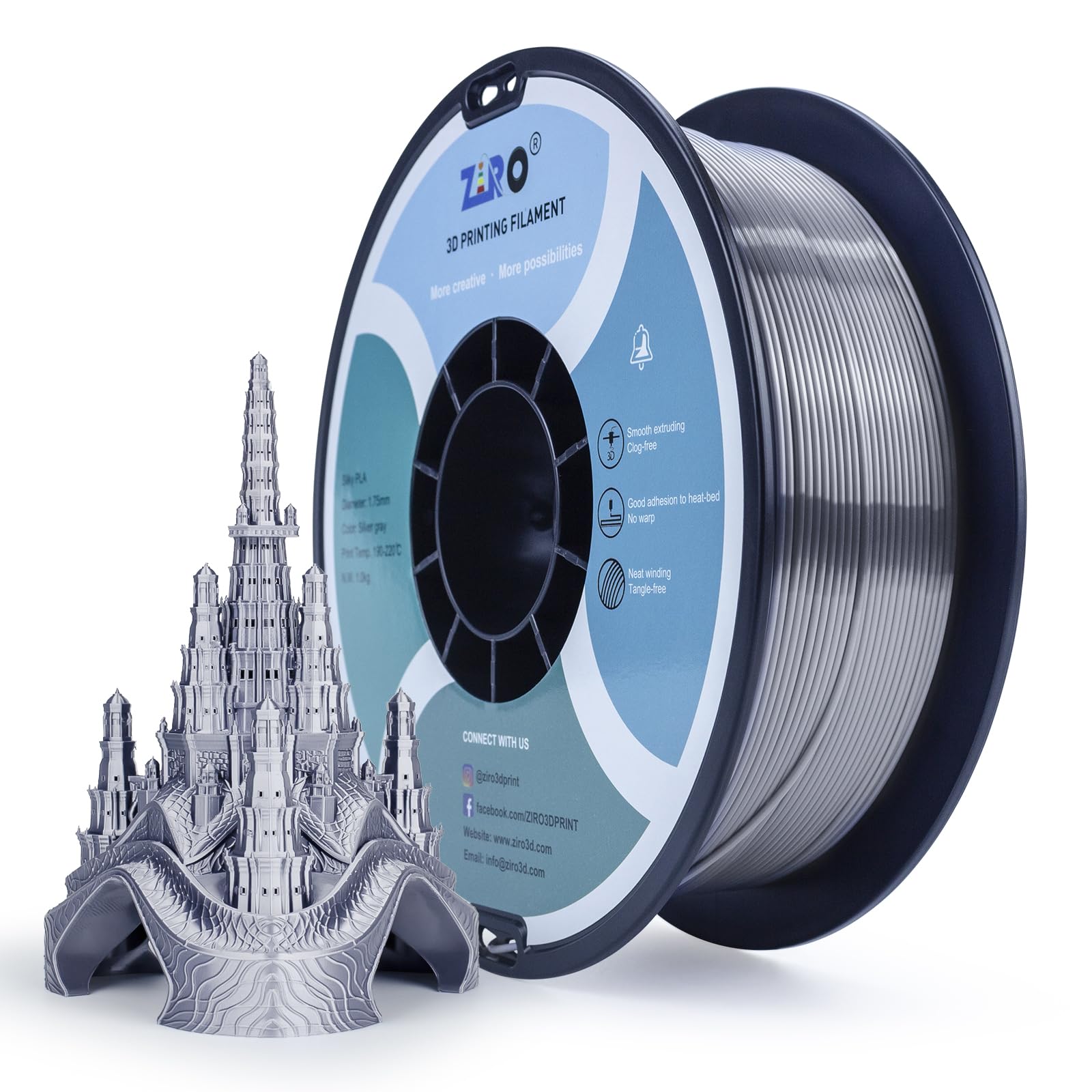 Ziro Pla Filament 1.75Mm Silk, Shine 3D Printer Filament Silky, Shiny 3D Printing Filament, Dimensional Accuracy +/  0.03Mm, Fit