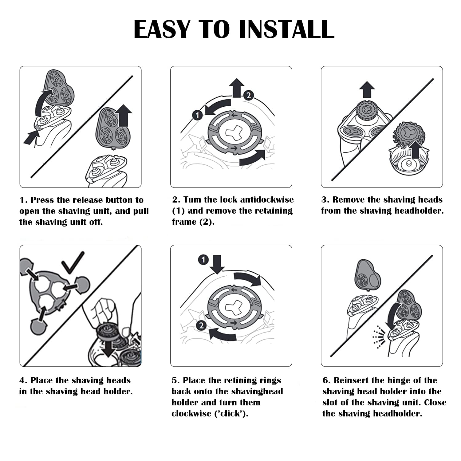 Suleto Sh30/52 Replacement Heads Compatible With Nerolce Shaver Series 3000, 2000, 1000, S738 Electric Shavers, Upgraded Comfort