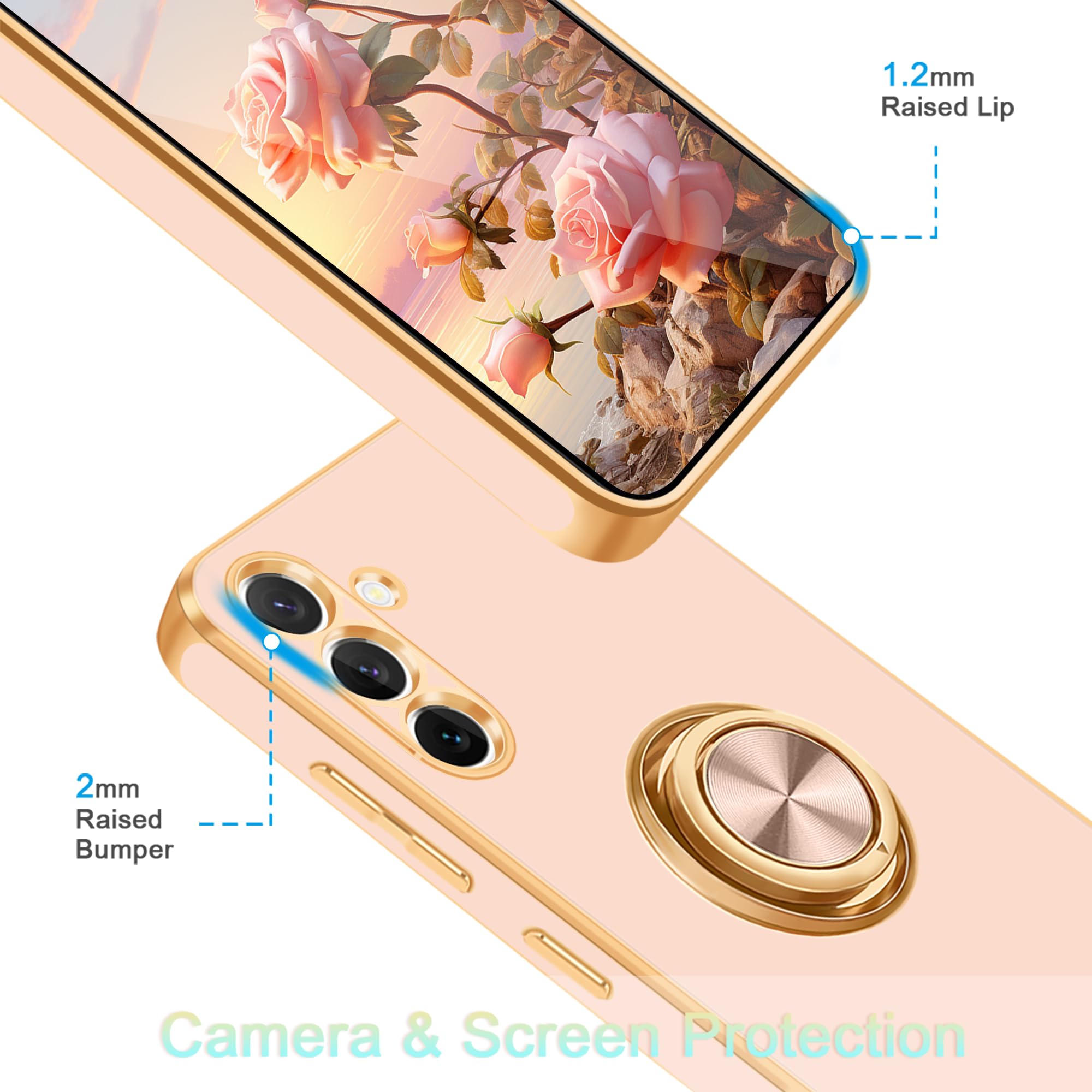 Fingic For Samsung S24 Case[With 360 Ring Holder][Support Magnetic Car Mount]Cute Kickstand Slim For Women Girls Nonslip Soft Tp