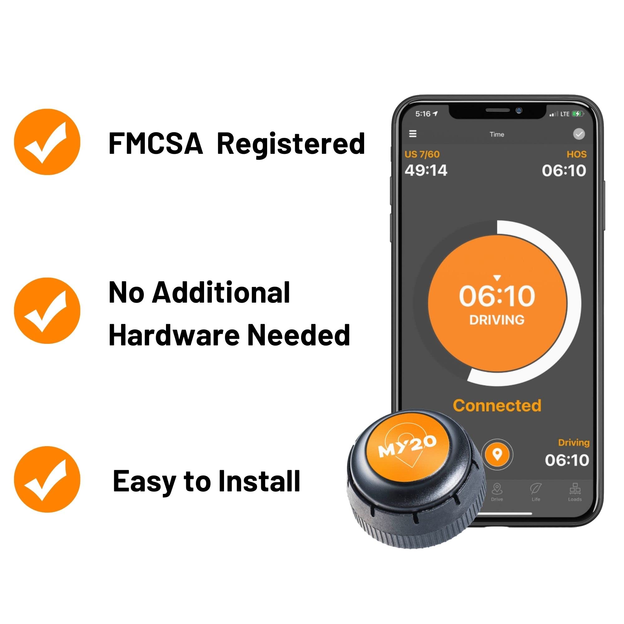 My20 Eld (Electronic Logging Device), Truck Gps Tracking, Fmcsa Compliant, 9 Pin J1939, 6 Pin J1708, Obd Ii Diagnostic Ports, Su