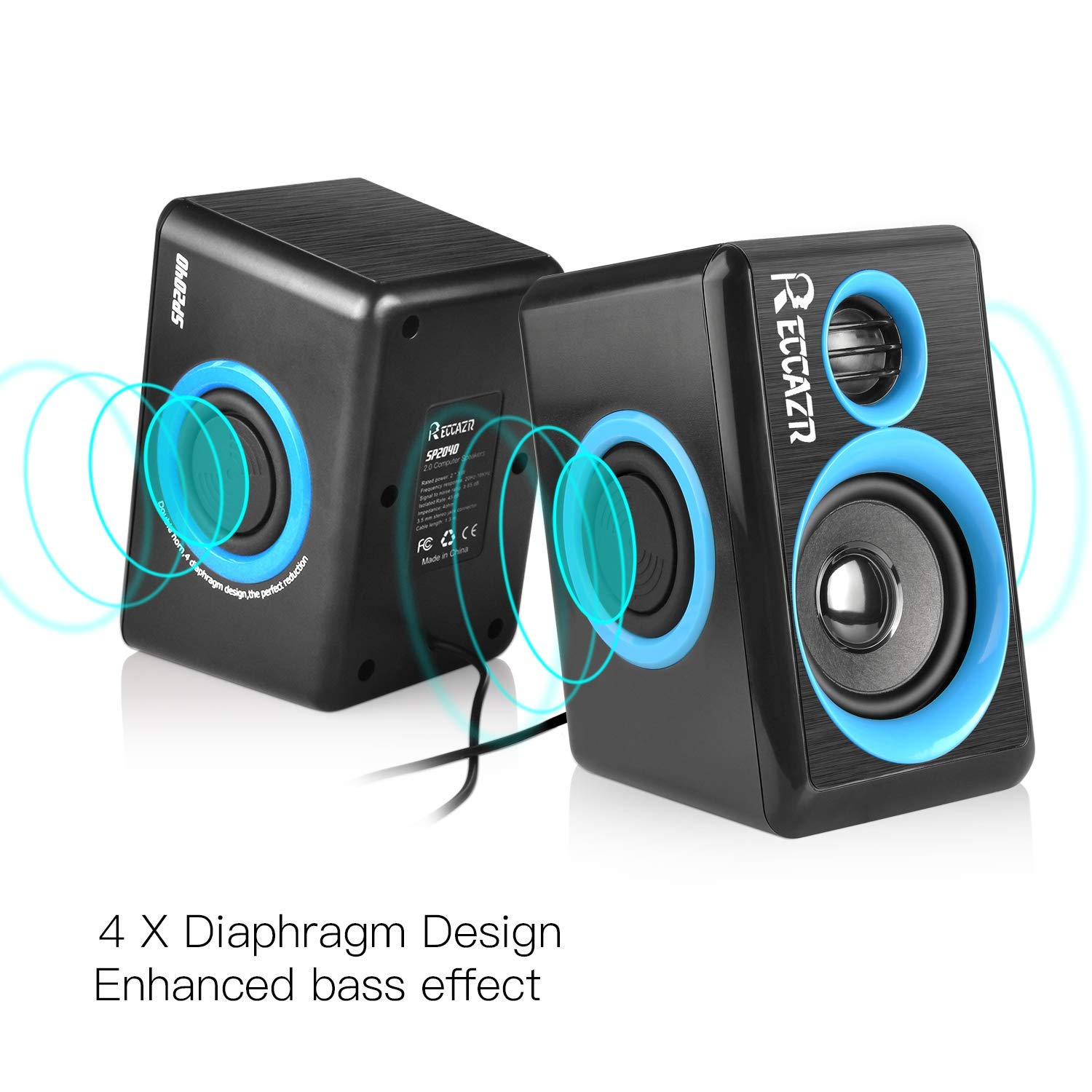 Reccazr Sp2040 Surround Computer Speakers With Deep Bass Usb Wired Powered Multimedia Speaker For Pc/Laptops/Smart Phone Built I