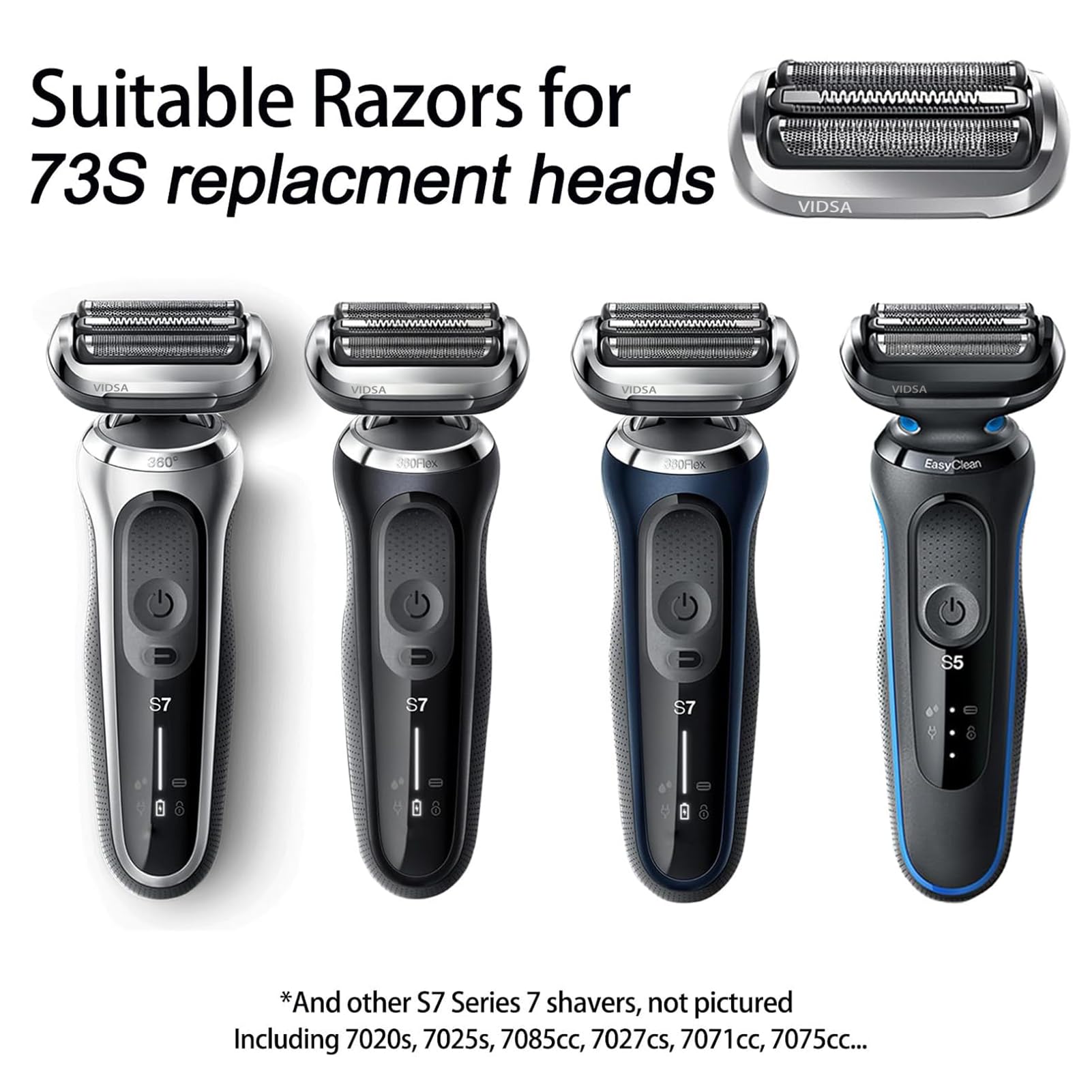 Vidsa Series 7 73S/74S 360 Replacement Head For Brau S7 New Gens Eletric Shaver 7020S, 7025S, 7027Cs, 7071Cc, 7075Cc, 7085Cc Mod