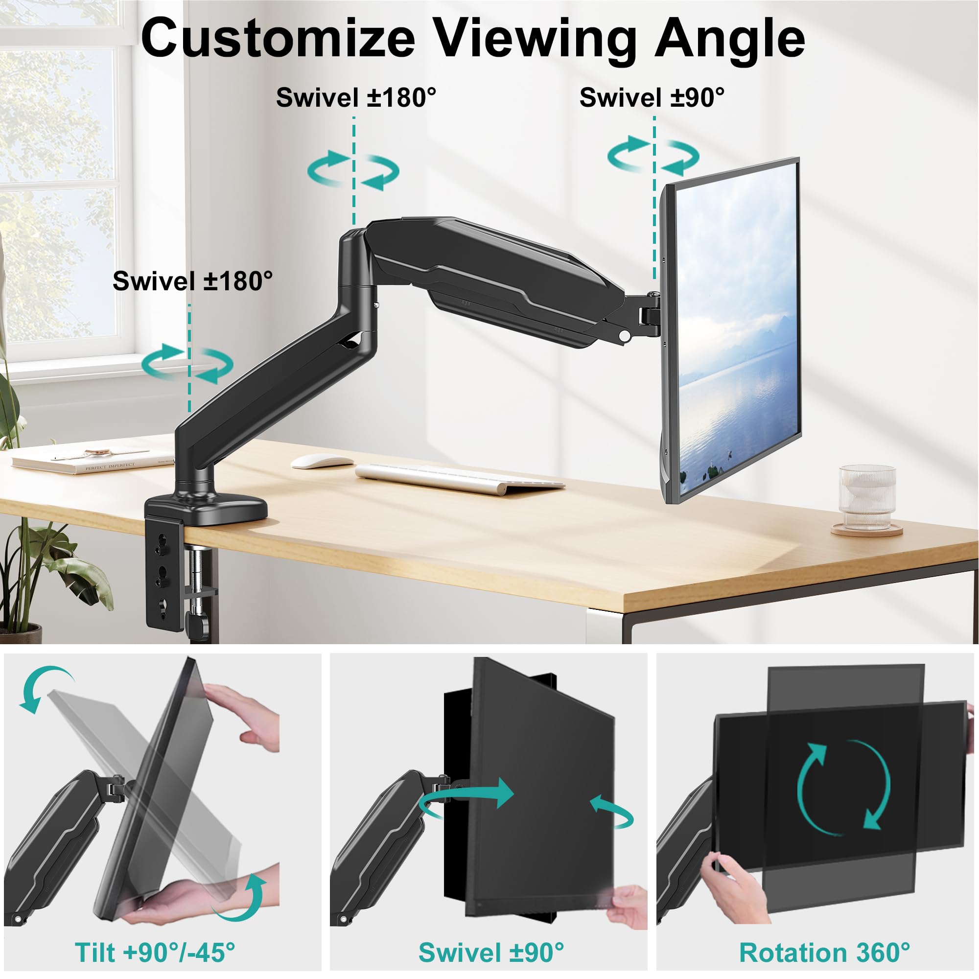 Mount Pro Single Monitor Desk Mount   Articulating Gas Spring Arm, Removable Vesa Stand With Clamp And Grommet Base Fits 13 To 3