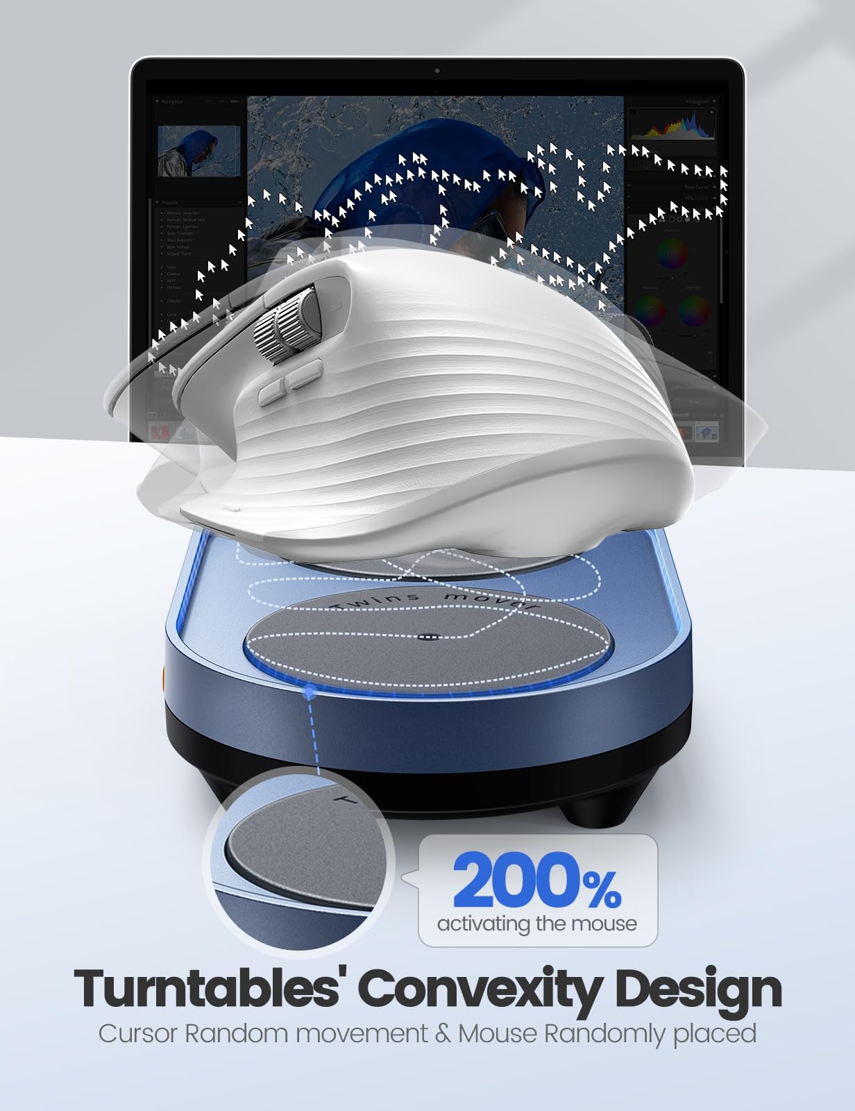 Starviky Dual Turntable Mouse Jiggler Silent Mechanical Movement With Random Function, Undetectable Mouse Mover, Timer, Keep Com