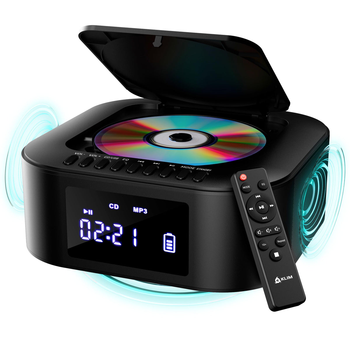 Klim Boombox E1   Cd Player Portable Audio System + Extra Bass With Subwoofer + Fm Radio, Cd Mp3 Bluetooth Aux Usb + Wired And W