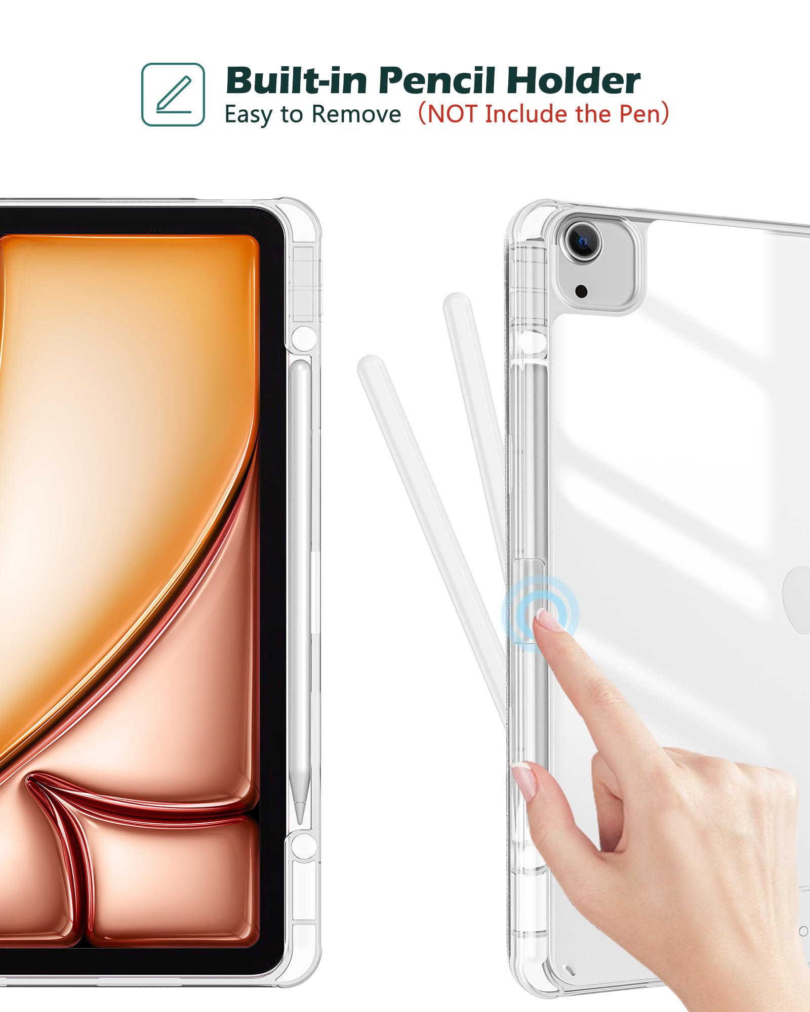 Procase For Ipad Air 13 Inch Case M3 2025/M2 2024 With Pencil Holder, Hybrid Smart Cover Ipad 13 Air M3 M2 Case With Clear Transparent Back, Supports Touch Id, Auto Wake/Sleep  Starlight